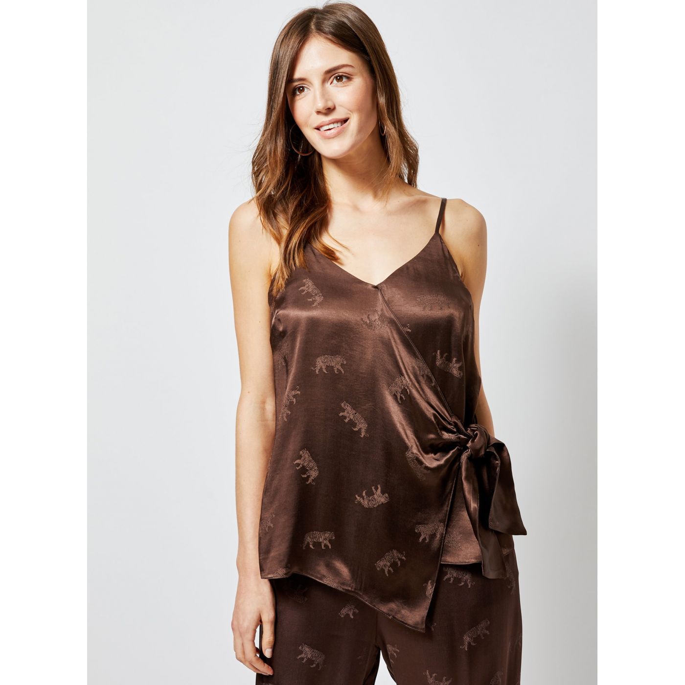 Brown patterned top with Dorothy Perkins tie
