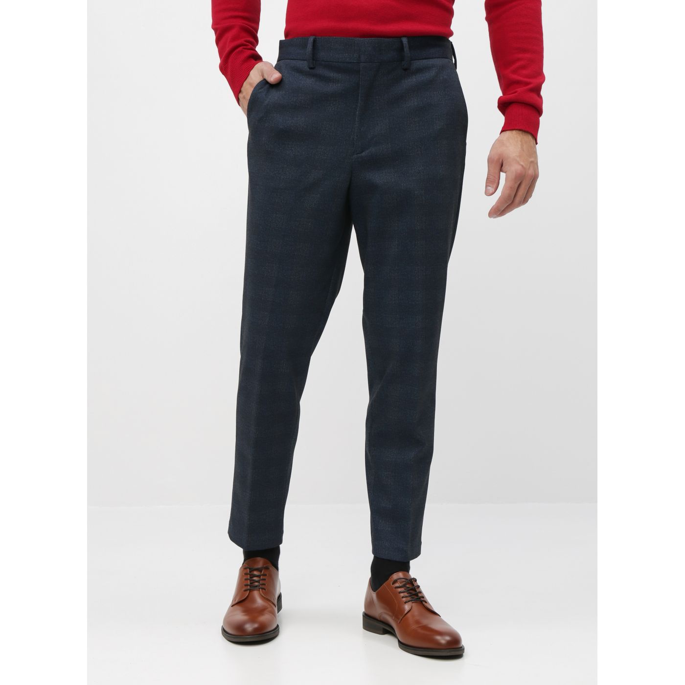 Dark Blue Shortened Slim Fit Kahoty Selected Homme New Jersey