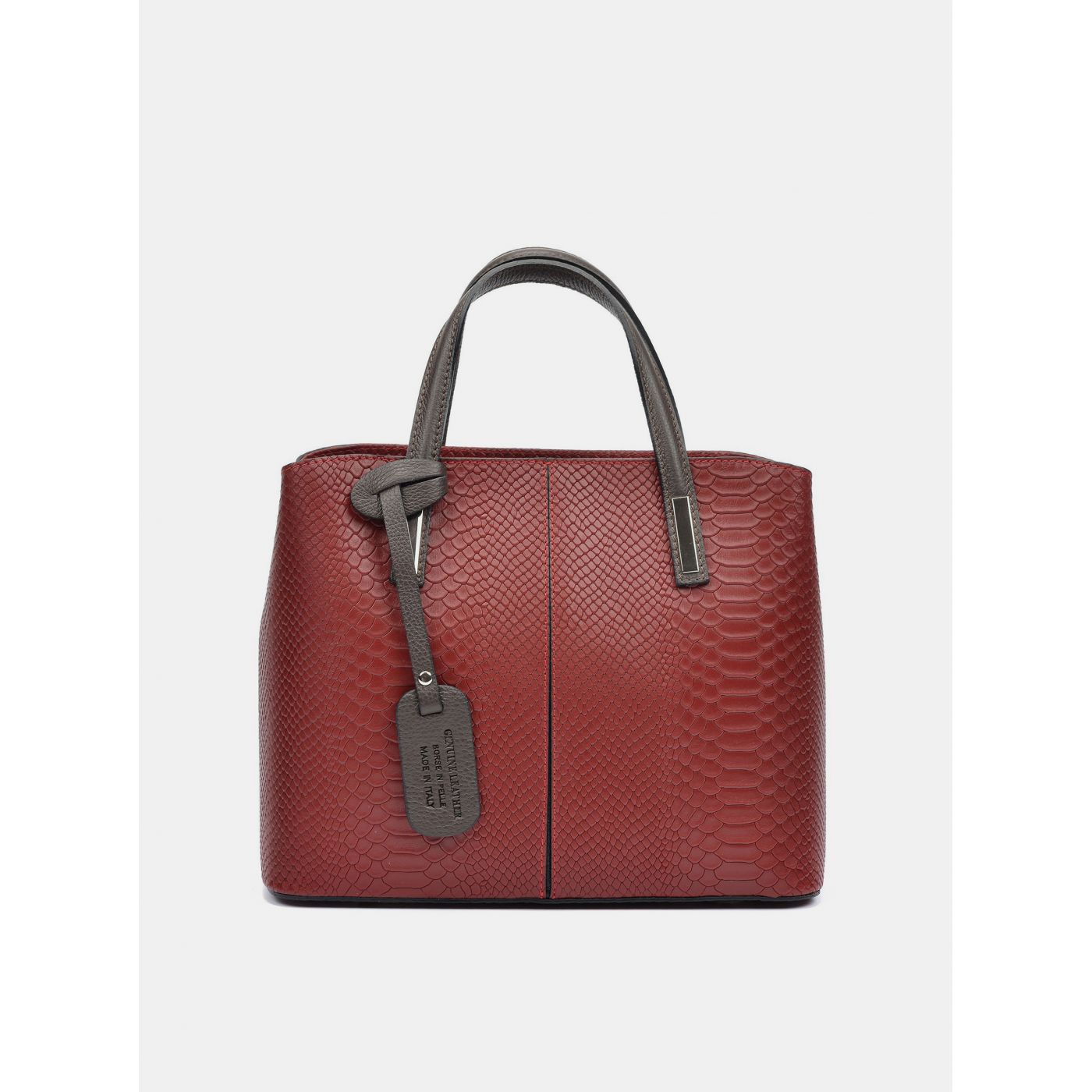 Burgundy leather handbag with robert m snake pattern