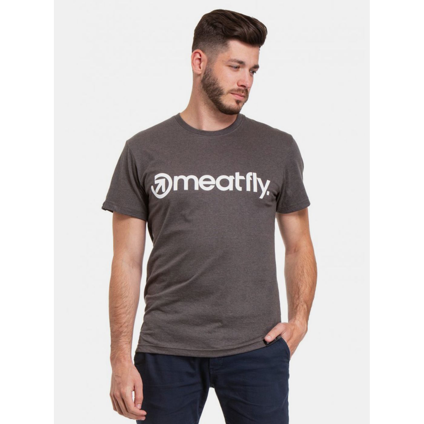 Dark grey men's T-shirt with Meatfly Logo print