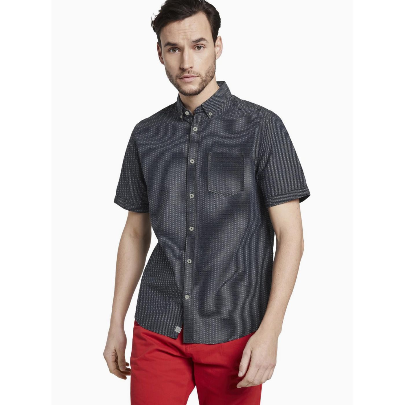 Grey Men's Shirt with A Small Pattern Tom Tailor