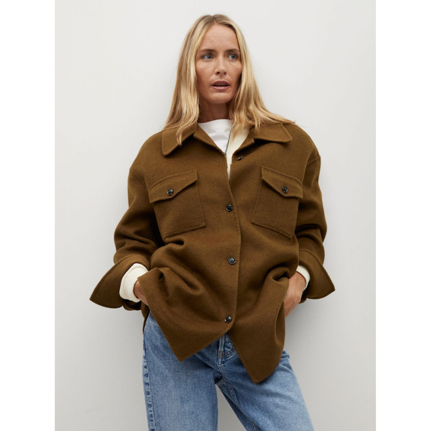 Brown Wool Jacket Mango