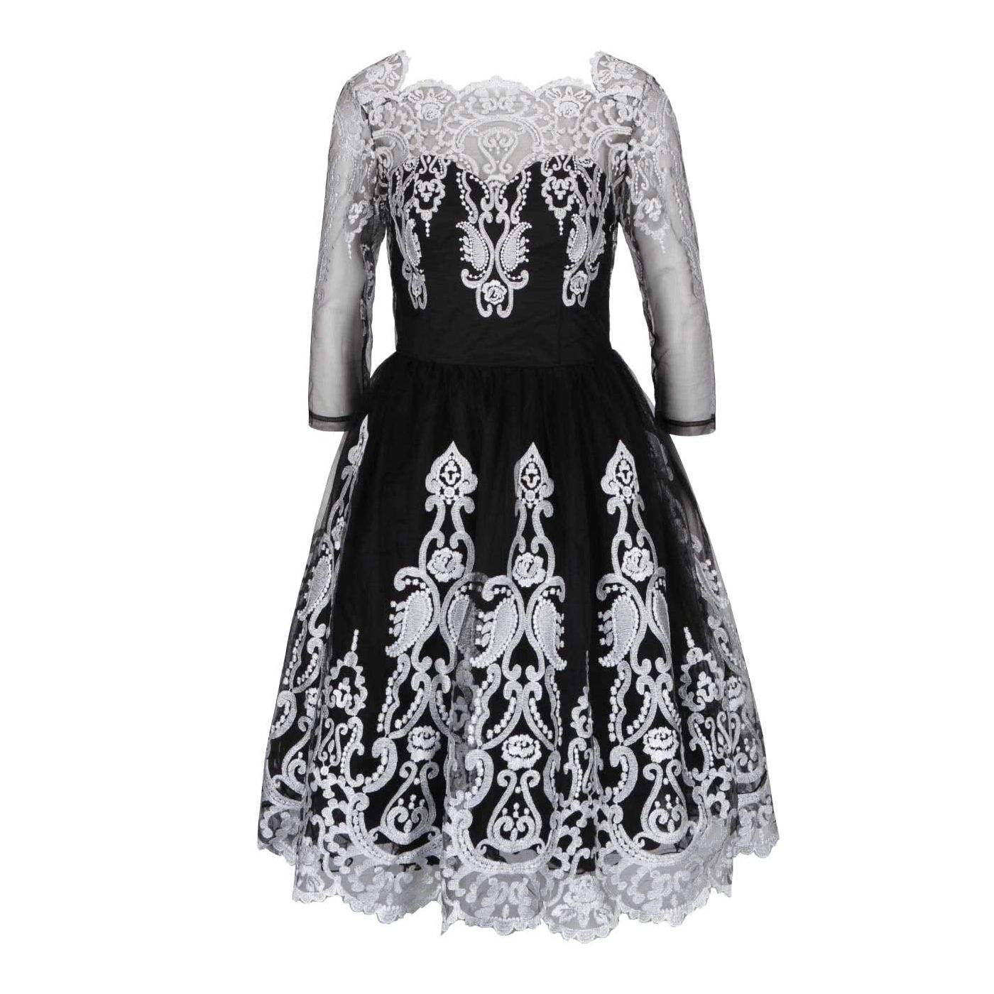 Black dress with tulle skirt and lace in silver Chi Chi London
