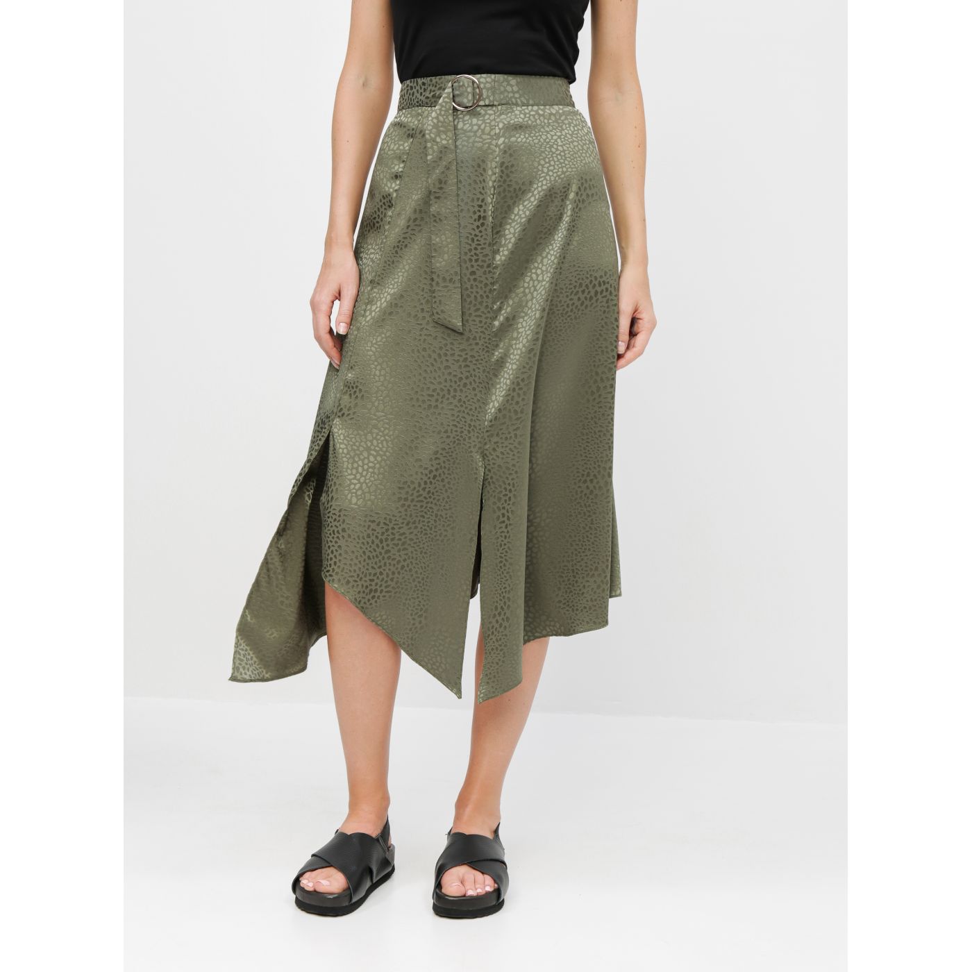 Miss Selfridge's Green Asymmetric Patterned Midi Skirt