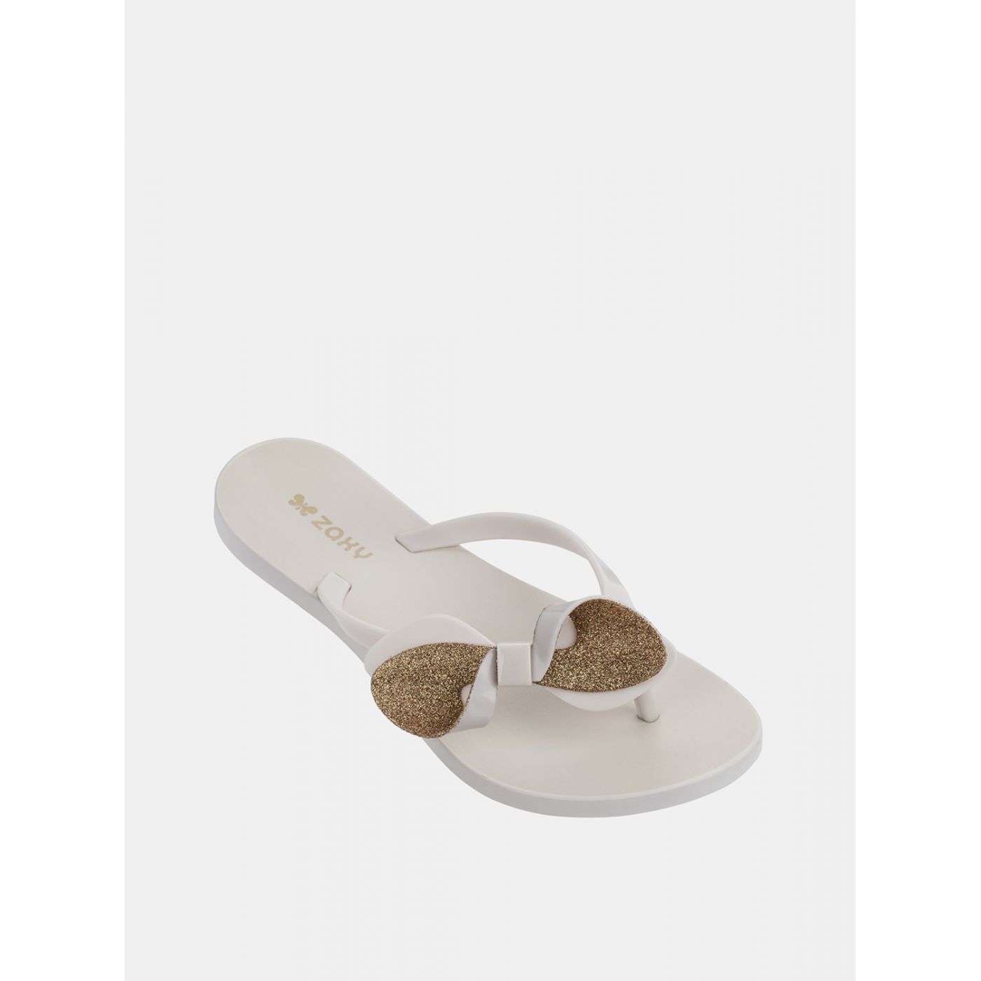 Cream flip-flops with a gold bow Zaxy Fresh Trip