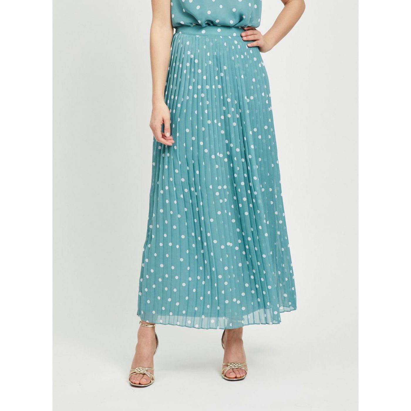 Blue pleated dotted maxi skirt VILA Yrsa