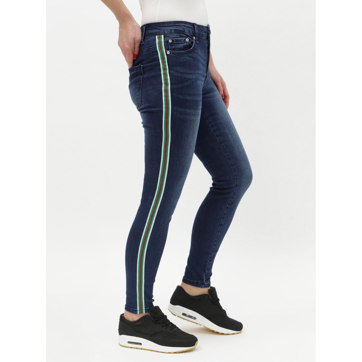 Dark blue slim fit jeans with stripes on the sides of ONLY Pearl