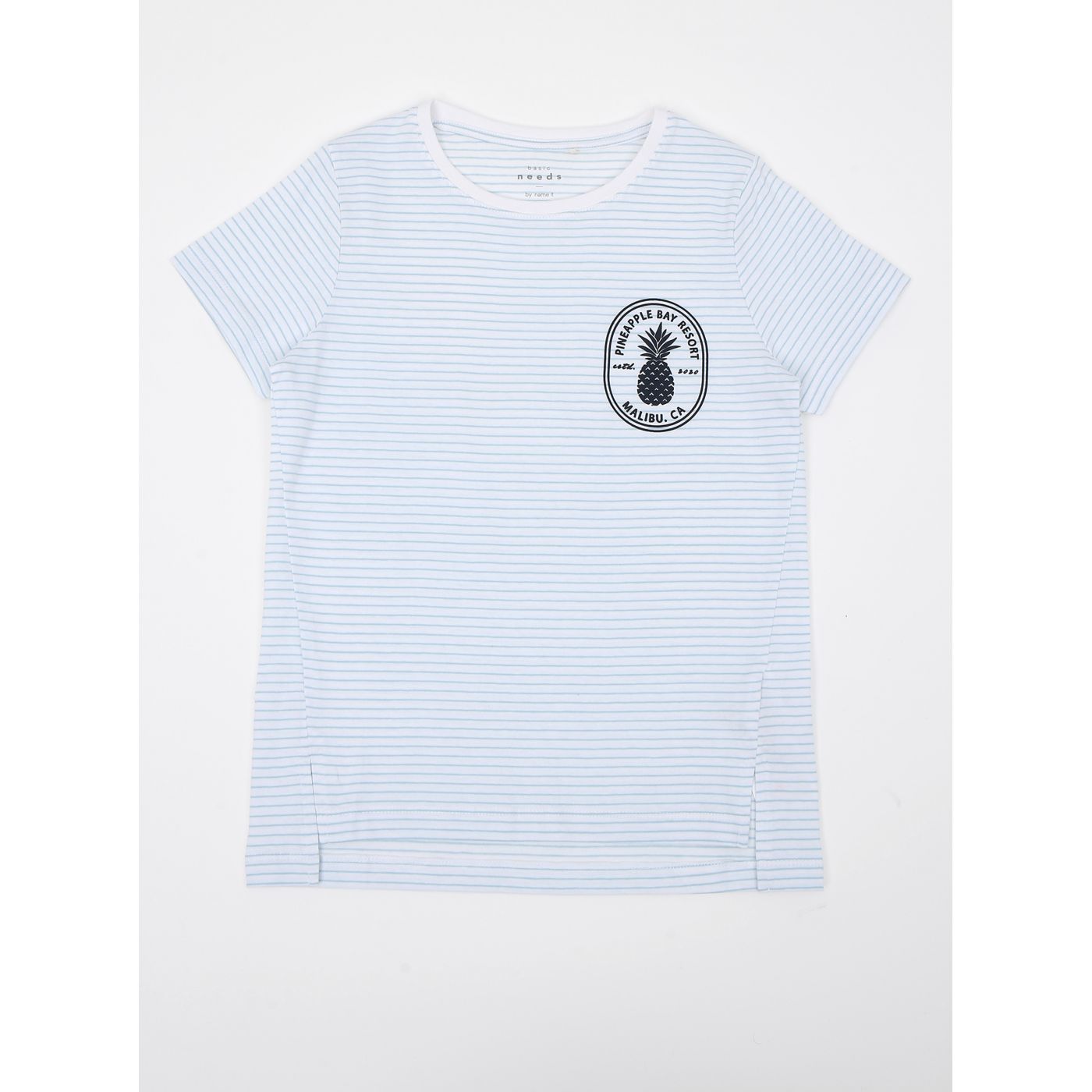 Light Blue Girl Striped T-Shirt with Printed Name it Via
