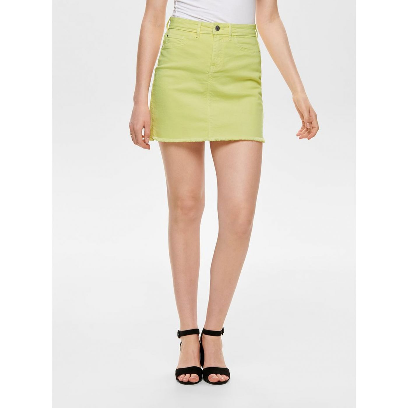 Jacqueline de Yong Anica Yellow Denim Miniskirt with Frayed Hem