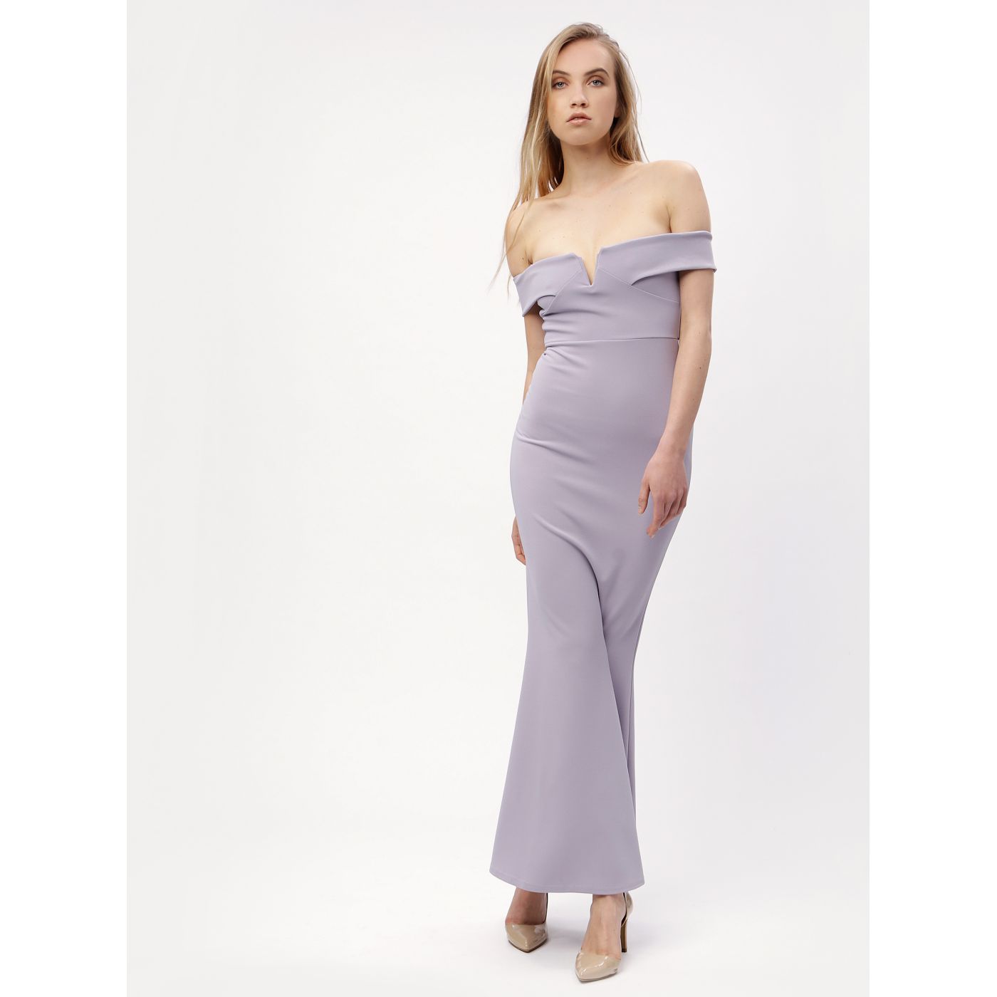 Light Purple Long Dress with Exposed Shoulders MISSGUIDED