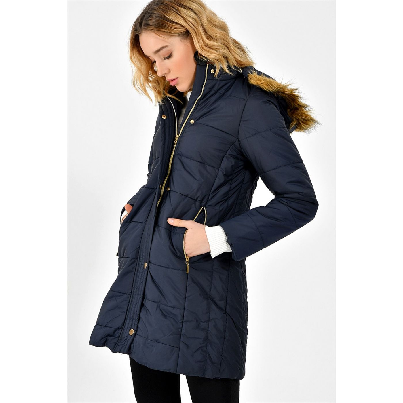 Z6434 DEWBERRY WOMEN KABAN-LACİVERT