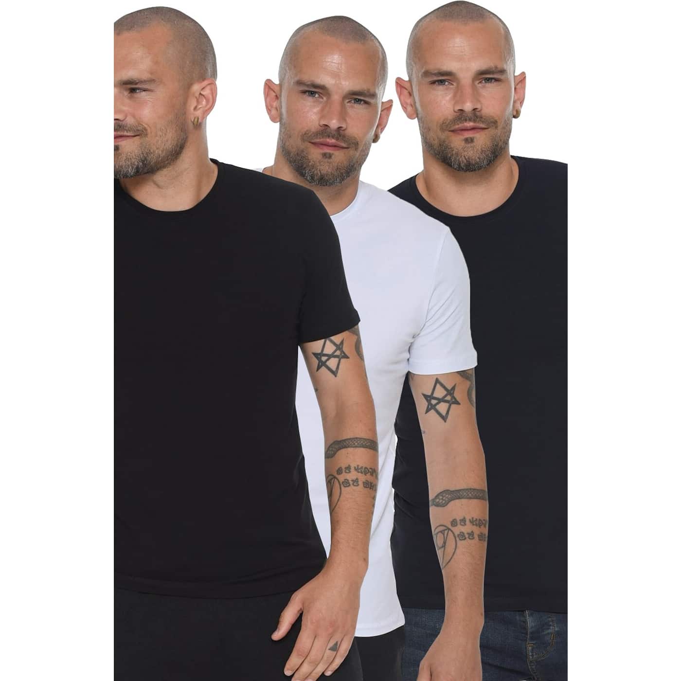 TRIPLE SET T8569 DEWBERRY BIKE COLLAR MEN's T-SHIRT-BLACK-WHITE-LACİVERT