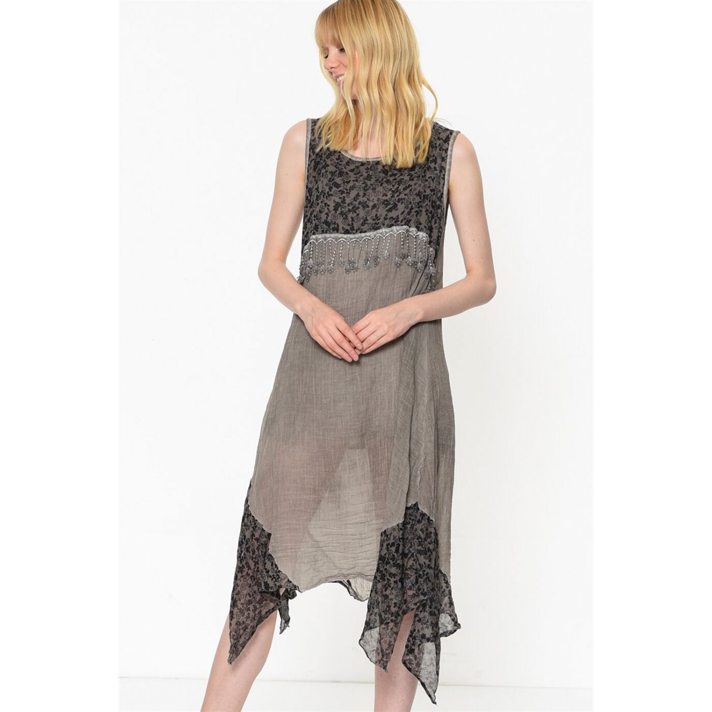 Z6482 DEWBERRY WOMEN'S ELBİSE-BEJ