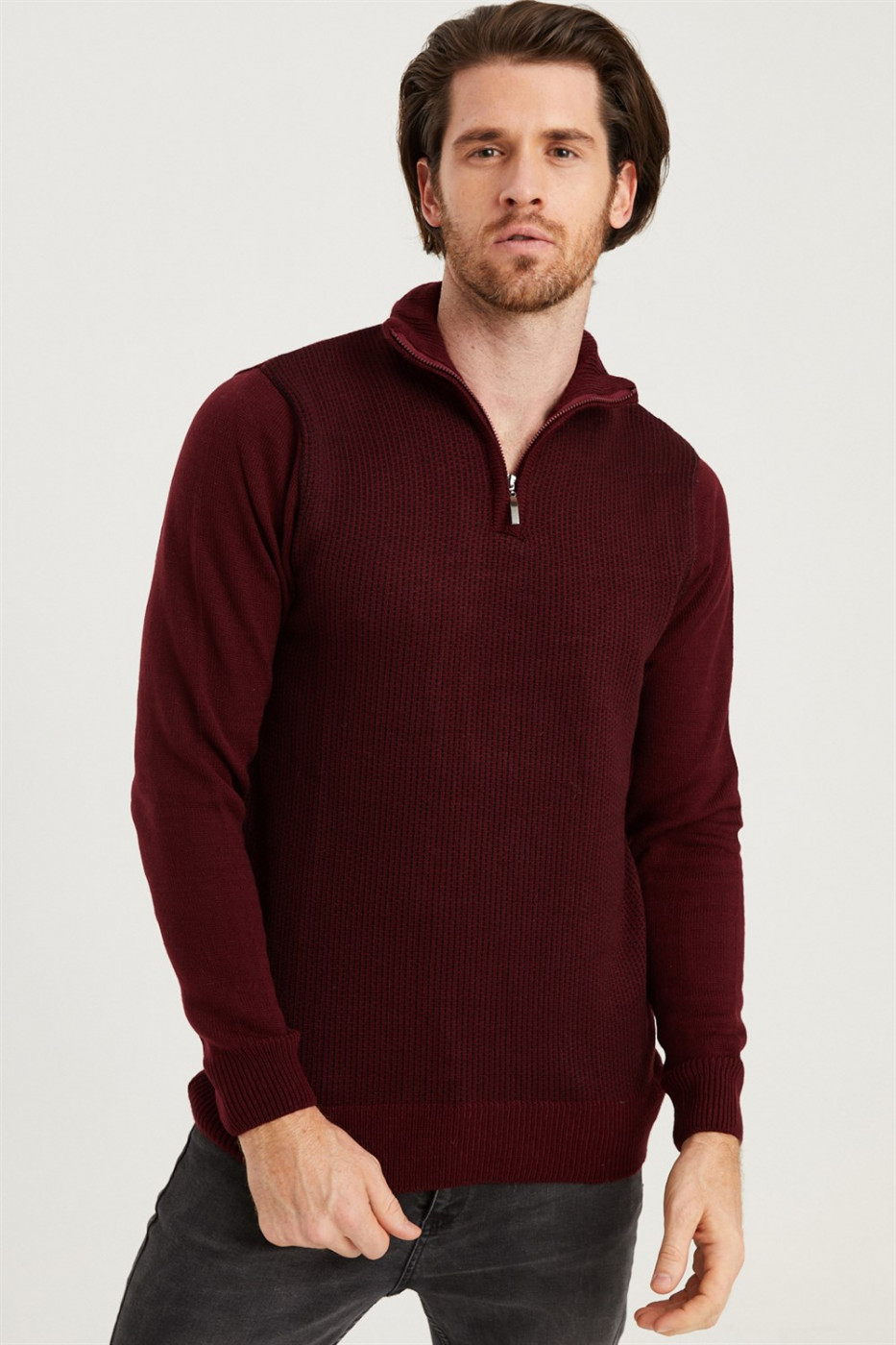 V0217 DEWBERRY ZIP MEN'S SWEATER-BURGUNDY