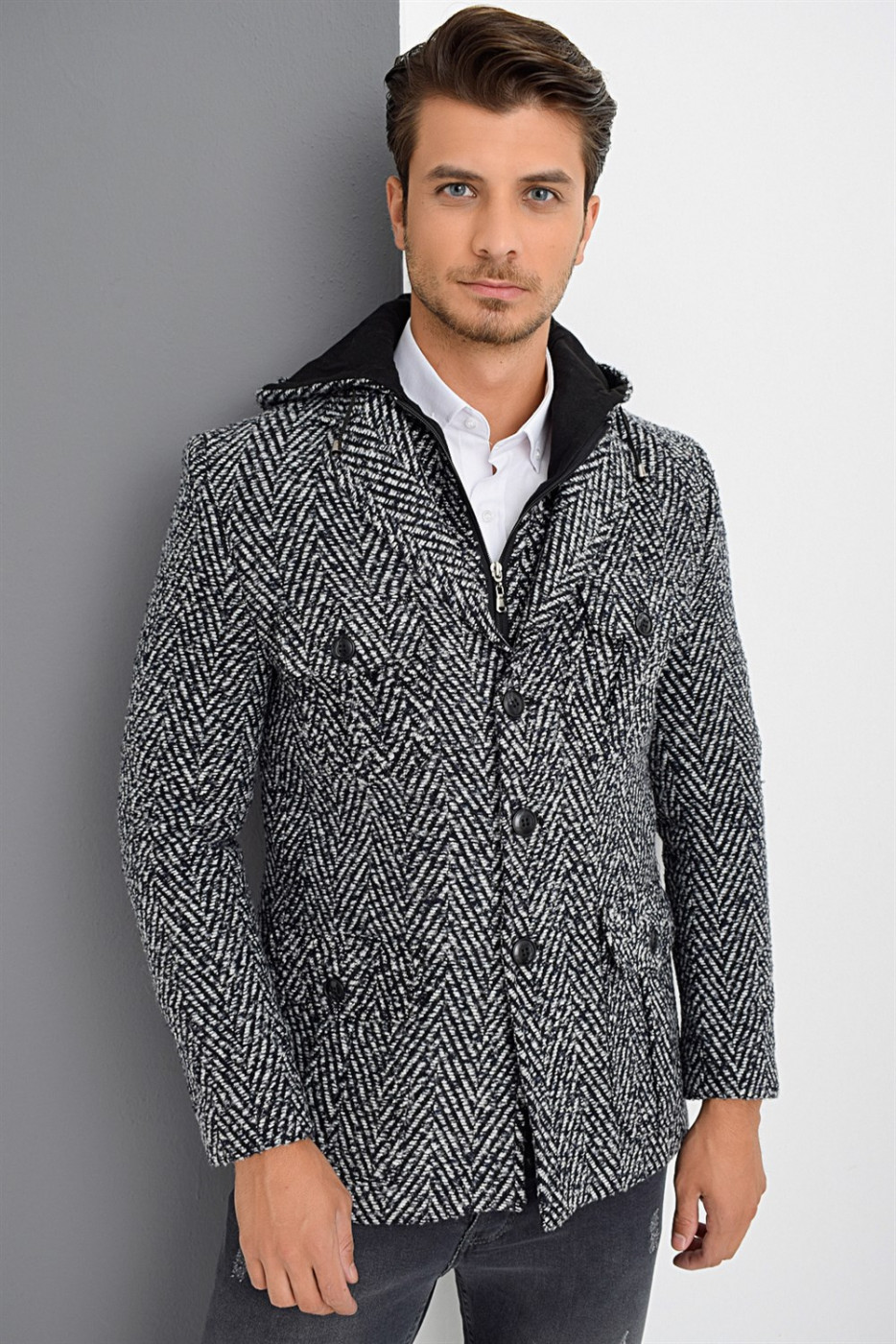 K7538 DEWBERRY MALE COAT-PATTERNED LACİVERT