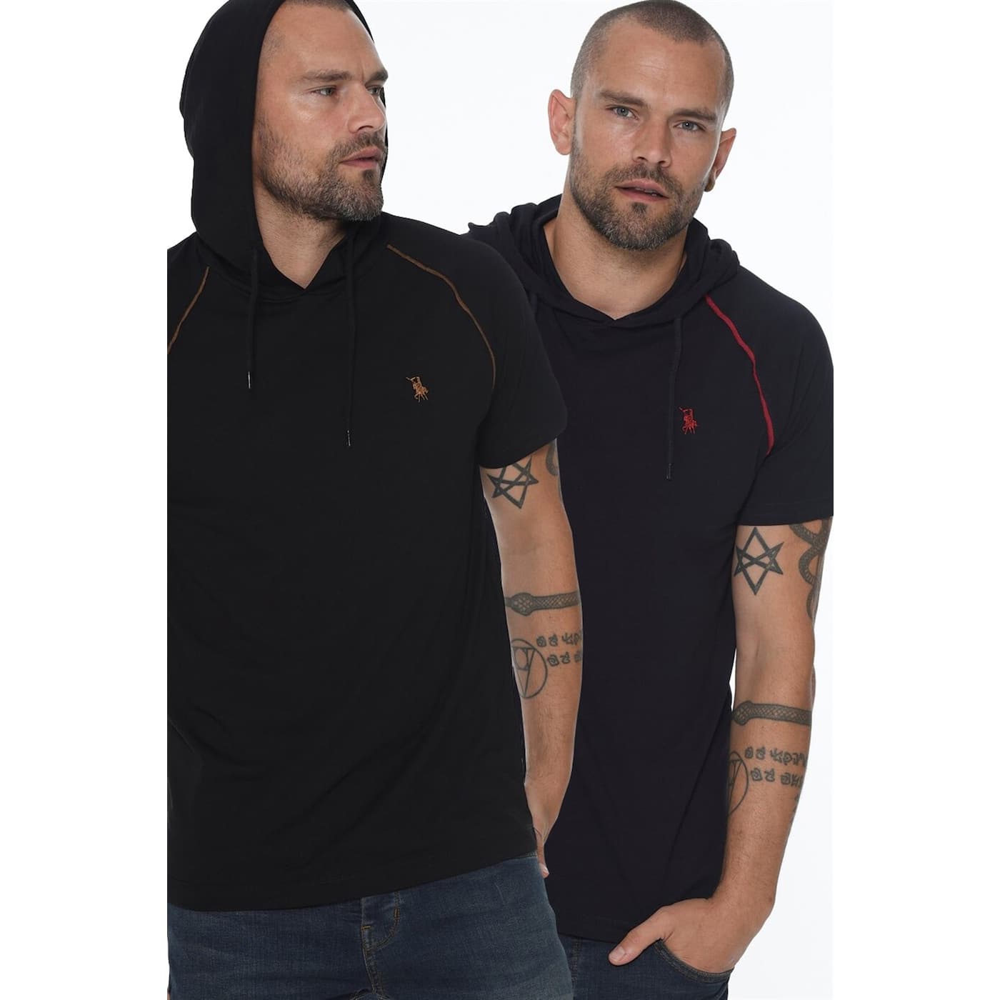 TWIN SET T8570 DEWBERRY HOODED MEN's T-SHIRT-LACİVERT - BLACK