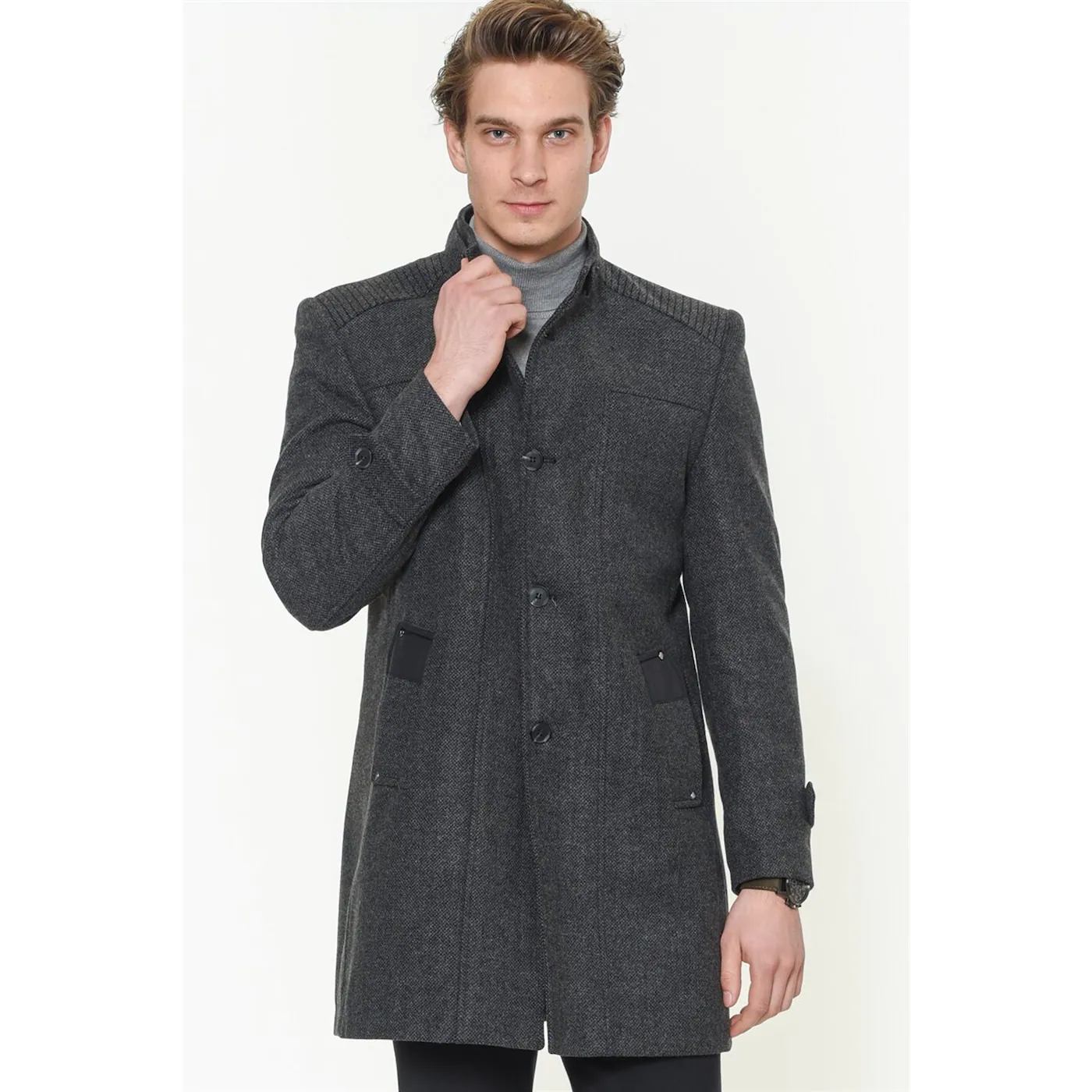 PLT8385 DEWBERRY MEN's COAT-PATTERNED ANTHRACITE