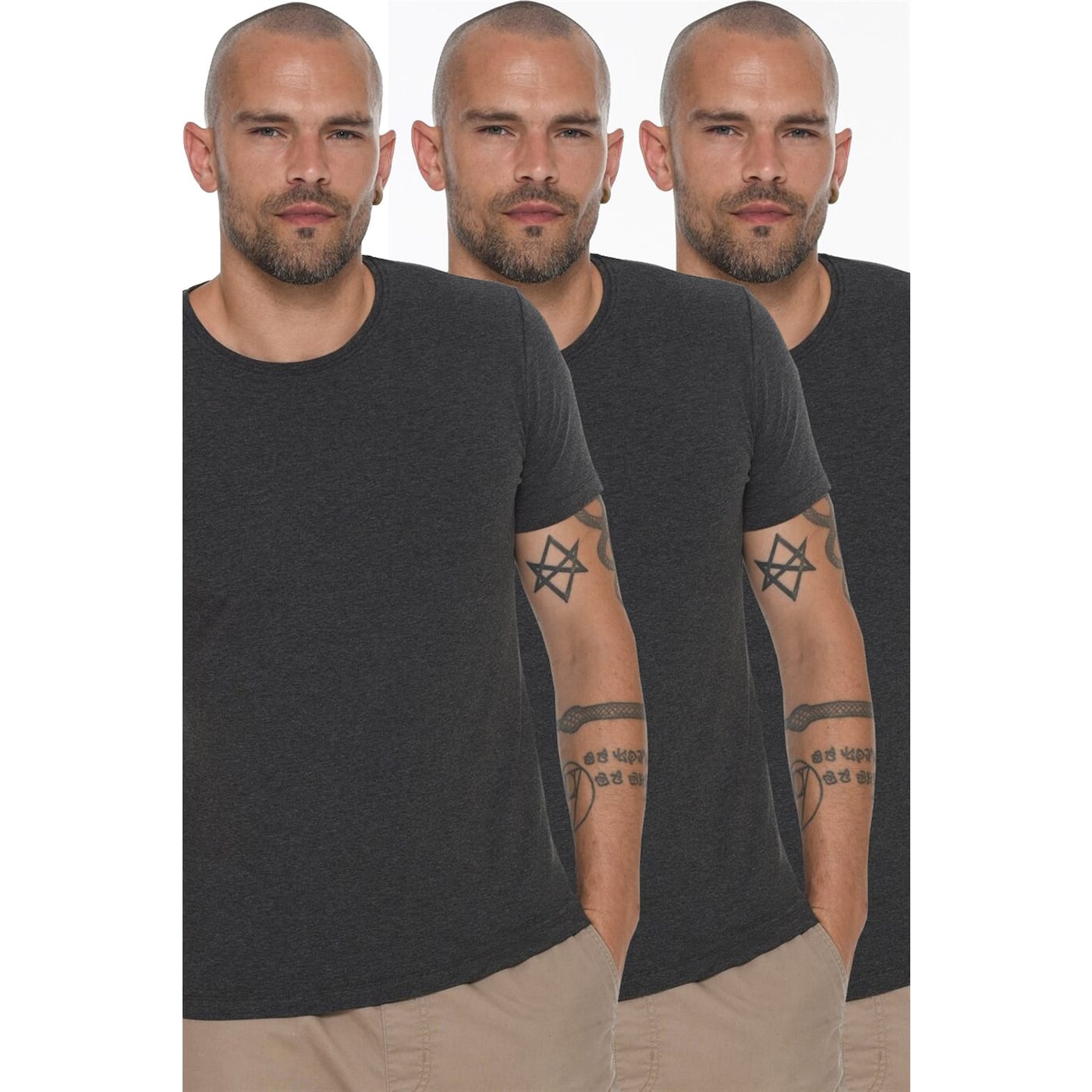 TRIPLE SET T8569 DEWBERRY BIKE COLLAR MEN's T-SHIRT-ANTHRACITE-ANTHRACITE-ANTHRACITIST