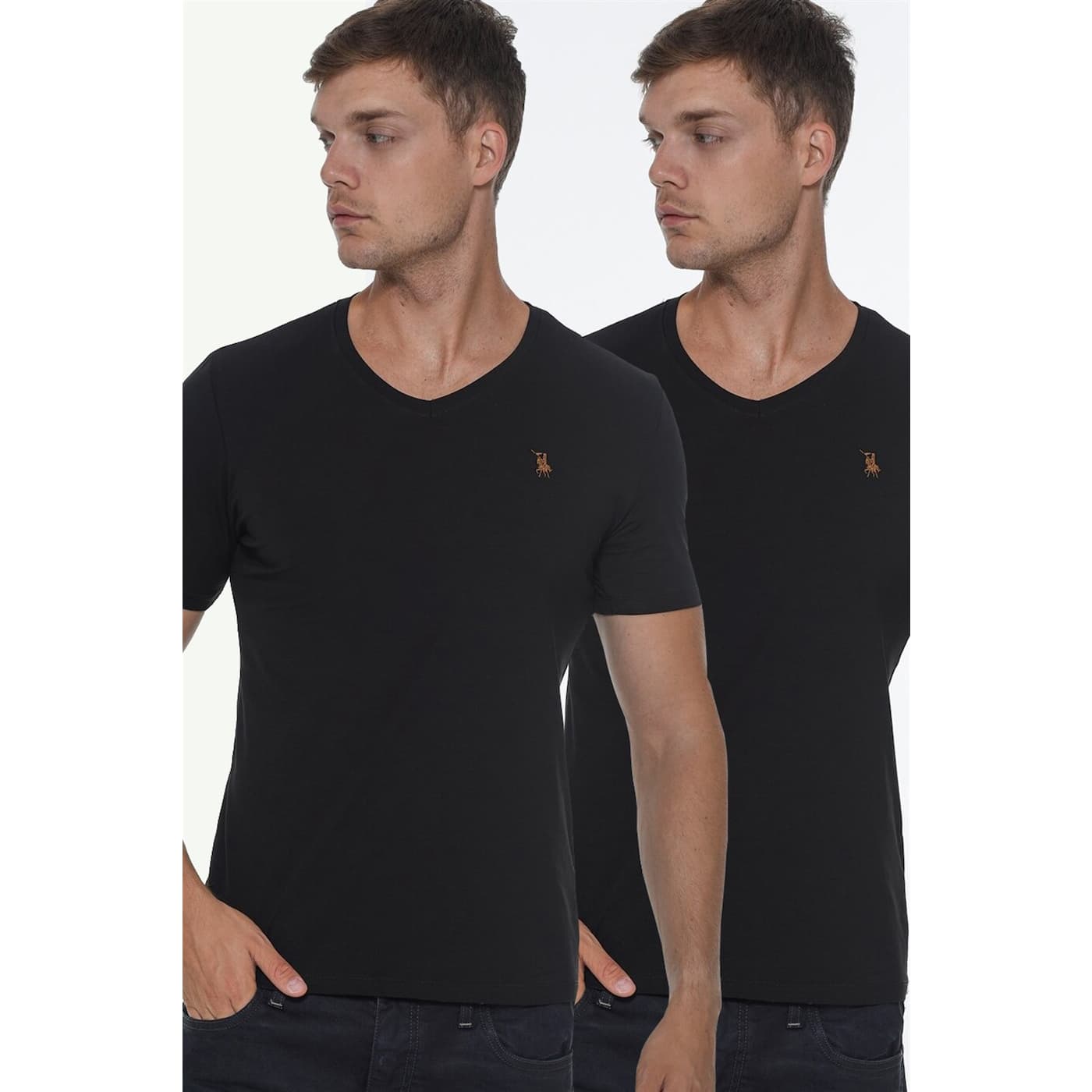 TWIN SET T8568 DEWBERRY V COLLAR MEN's T-SHIRT-BLACK-BLACK
