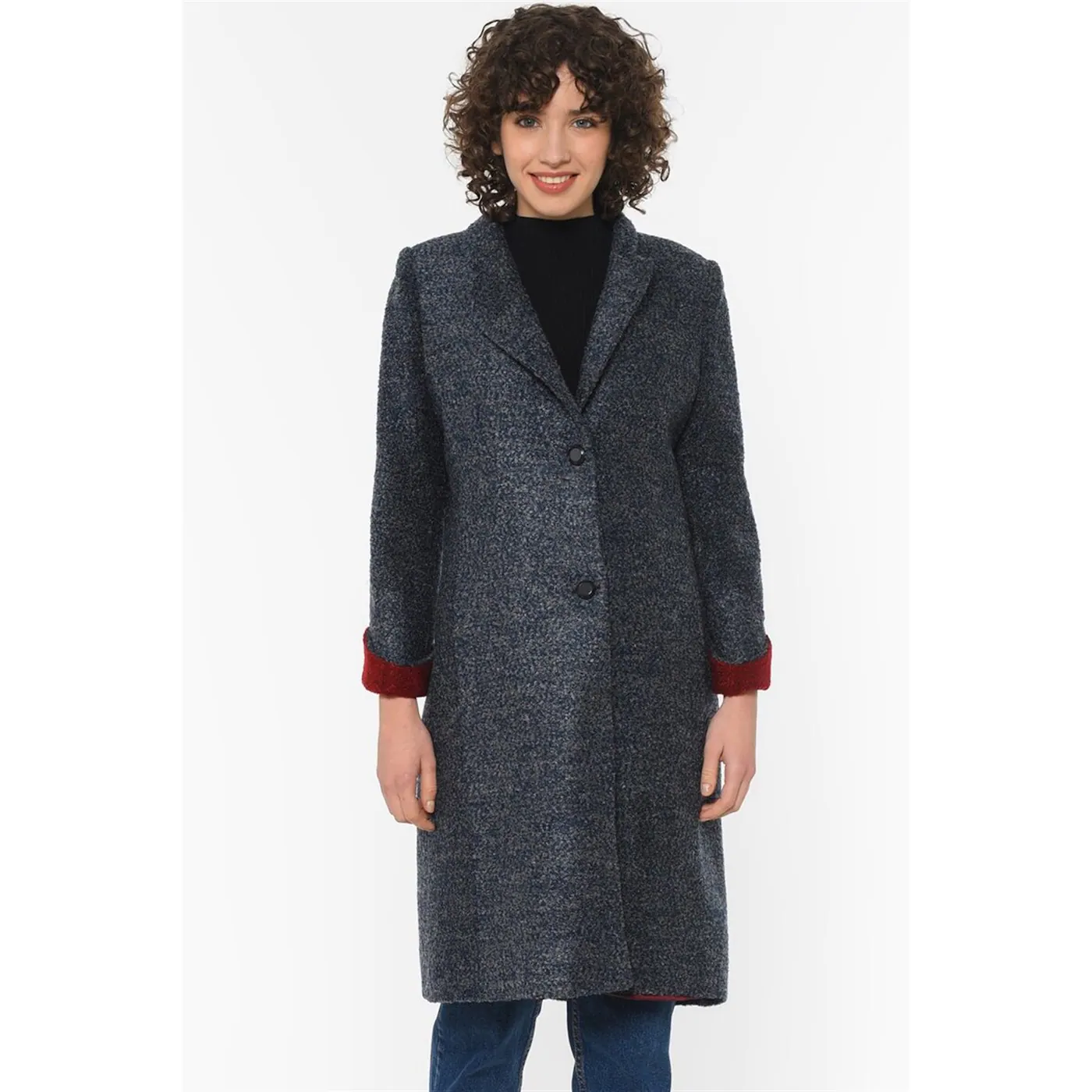 Z6601 DEWBERRY WOMEN's COAT-LACİVERT - GREY