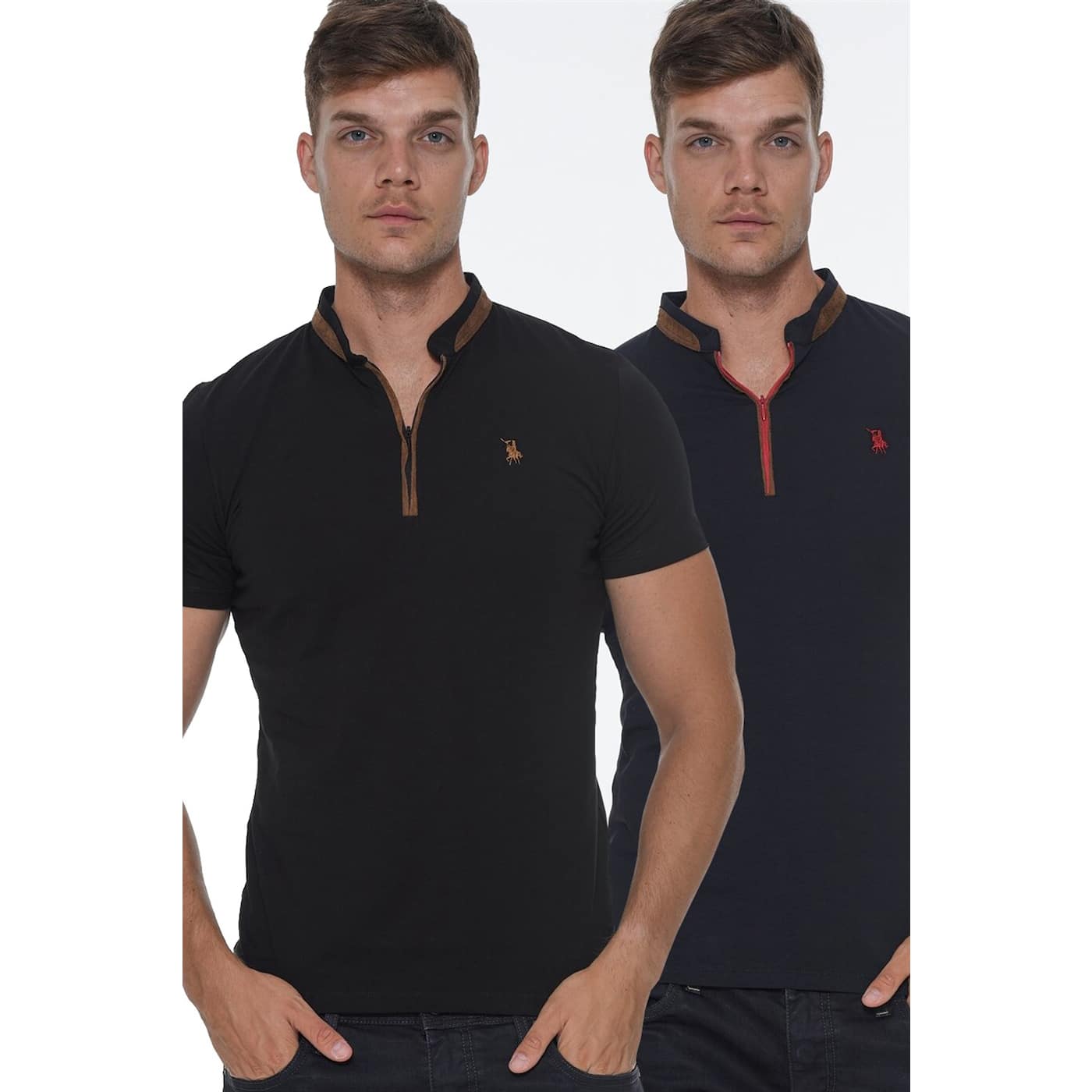 TWIN SET T8571 DEWBERRY ZIPPERED MEN's T-SHIRT-LACİVERT - BLACK