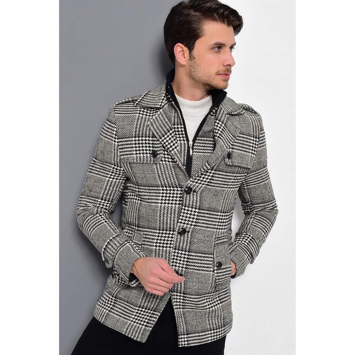 K7542 DEWBERRY MEN's COAT-PATTERNED BLACK