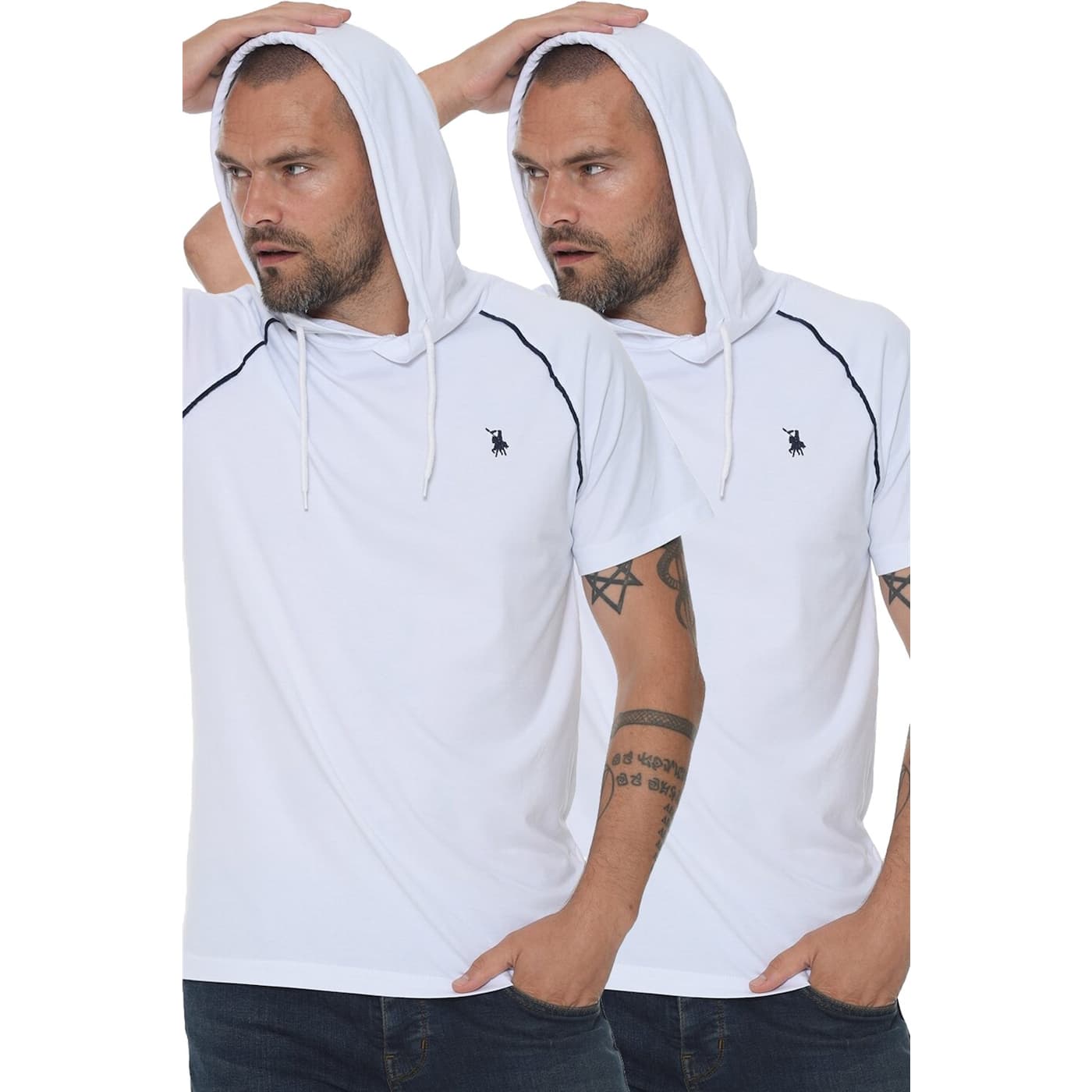 TWIN SET T8570 DEWBERRY HOODED MEN's T-SHIRT-WHITE-WHITE