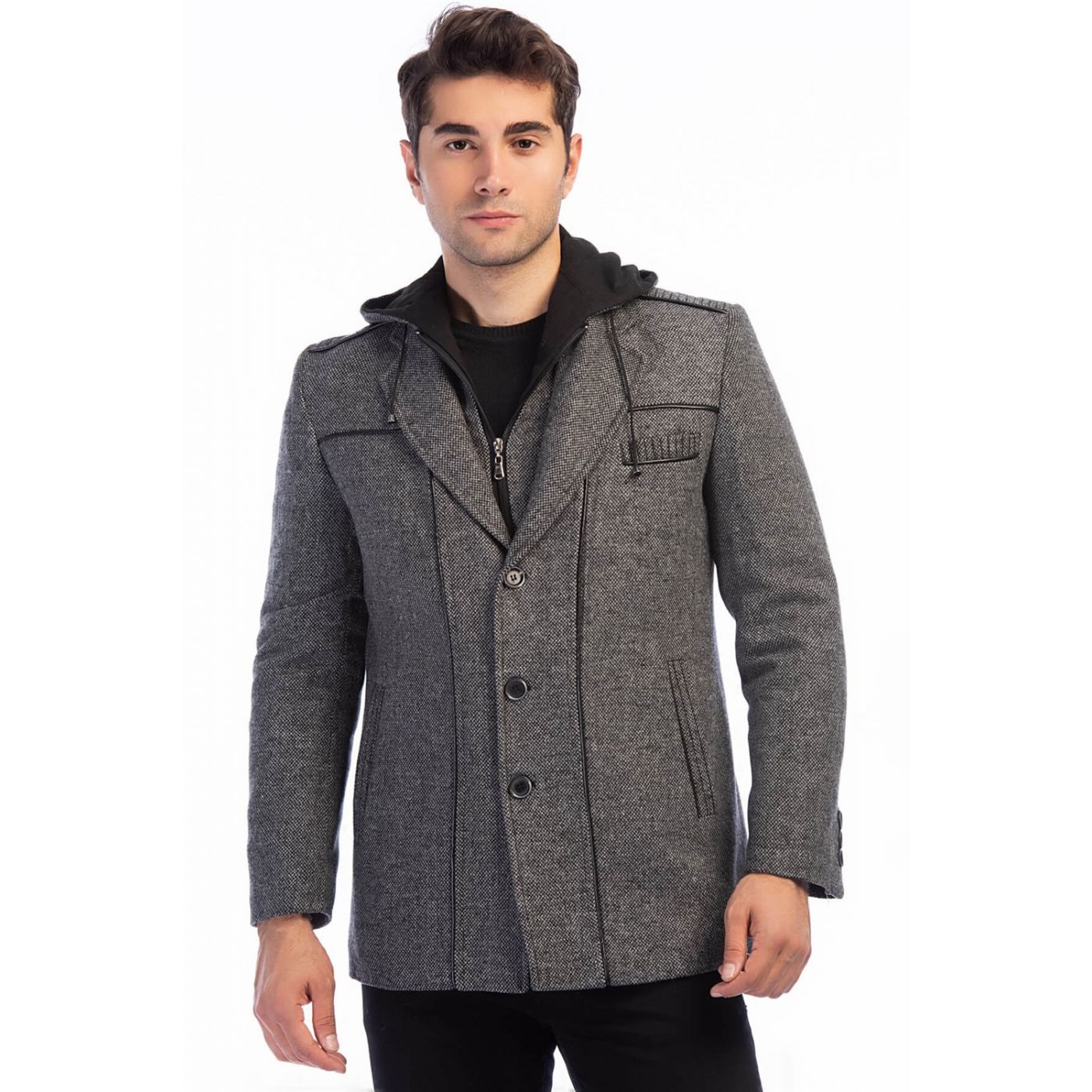 K7535 DEWBERRY MEN's COAT-PATTERNED GREY