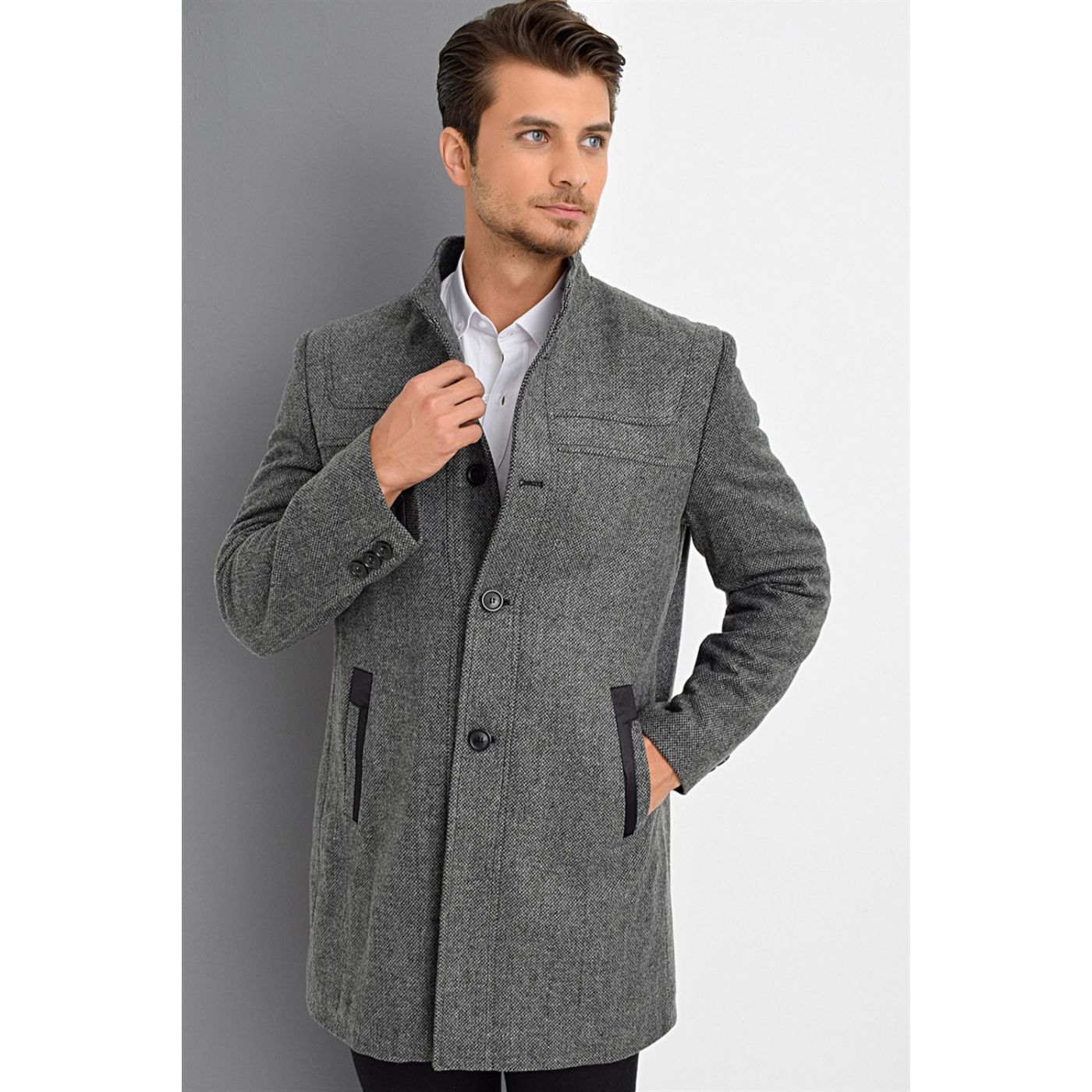 PLT8387 DEWBERRY MEN's COAT-PATTERNED ANTHRACITE