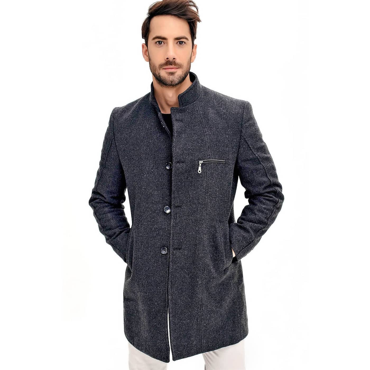 PLT8362 DEWBERRY MEN's COAT-PATTERNED ANTHRACITE