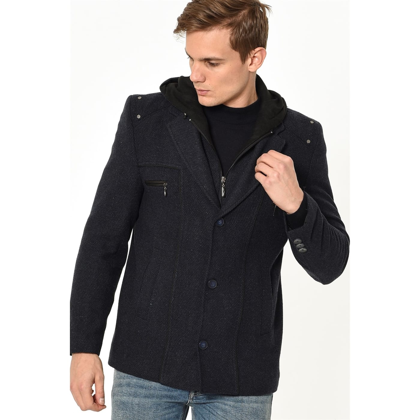 K7532 DEWBERRY MEN's COAT-PATTERNED INDIGO