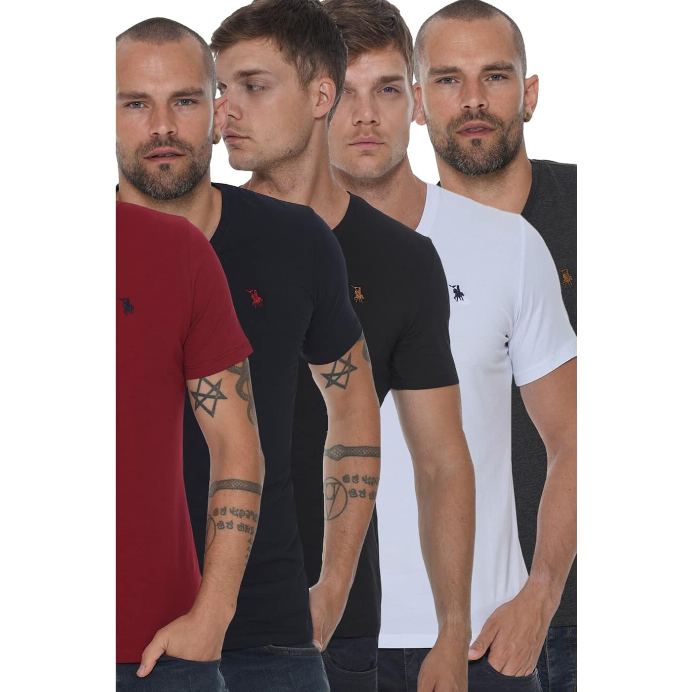 FIVE SET T8568 DEWBERRY V COLLAR MEN's T-SHIRT-BLACK-LACİVERT-WHITE-BURGUNDY-ANTHRACITE