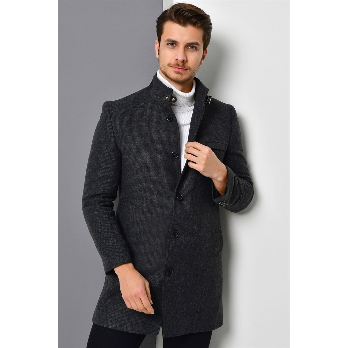 PLT8367 DEWBERRY MEN's COAT-PATTERNED ANTHRACITE
