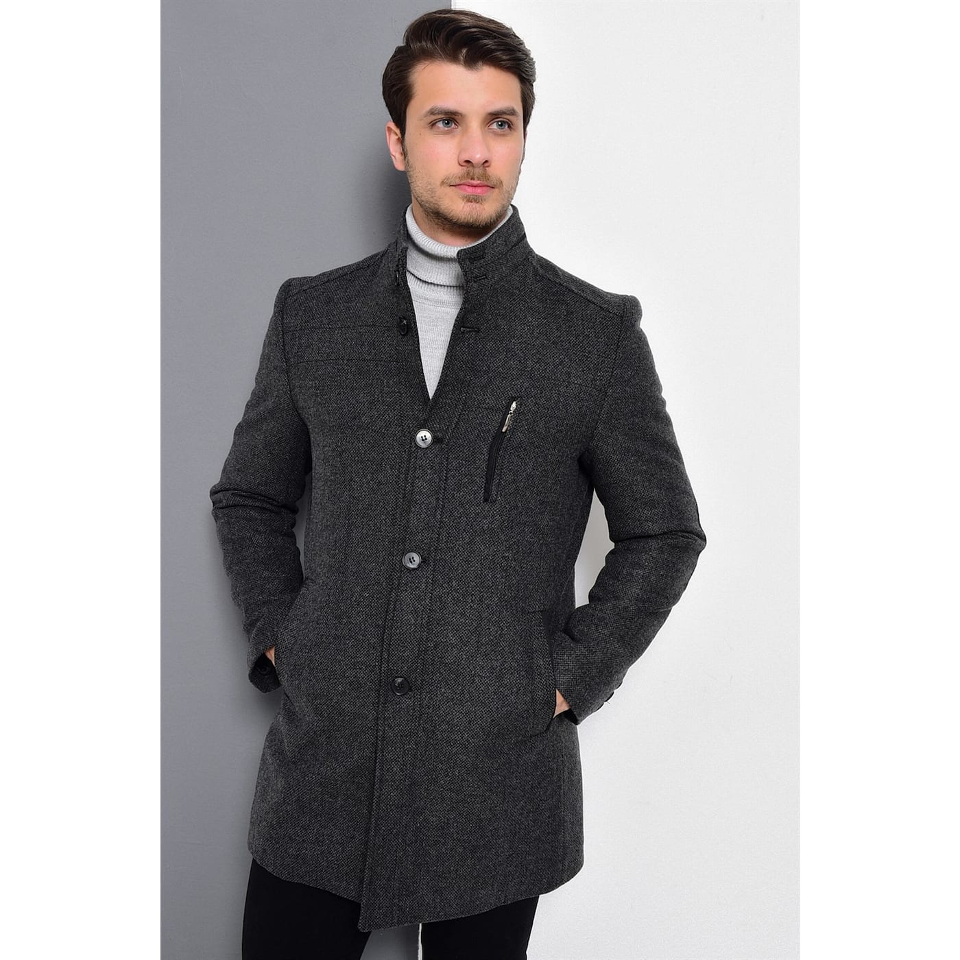 PLT8386 DEWBERRY MEN's COAT-PATTERNED ANTHRACITE