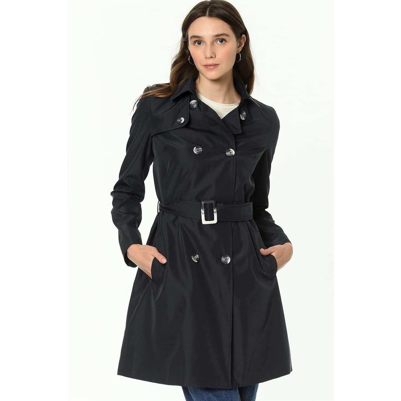 Z6642 DEWBERRY WOMEN's TRENChKOT-LACİVERT