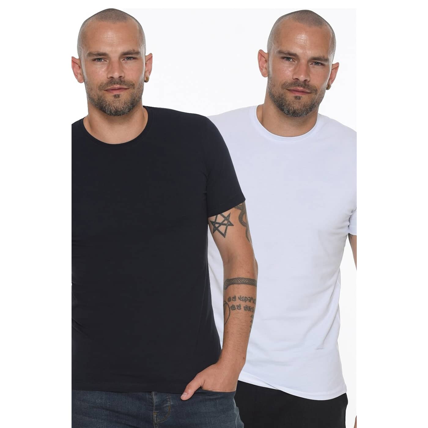 TWIN SET T8569 DEWBERRY BIKE COLLAR MEN's T-SHIRT-WHITE - LACİVERT