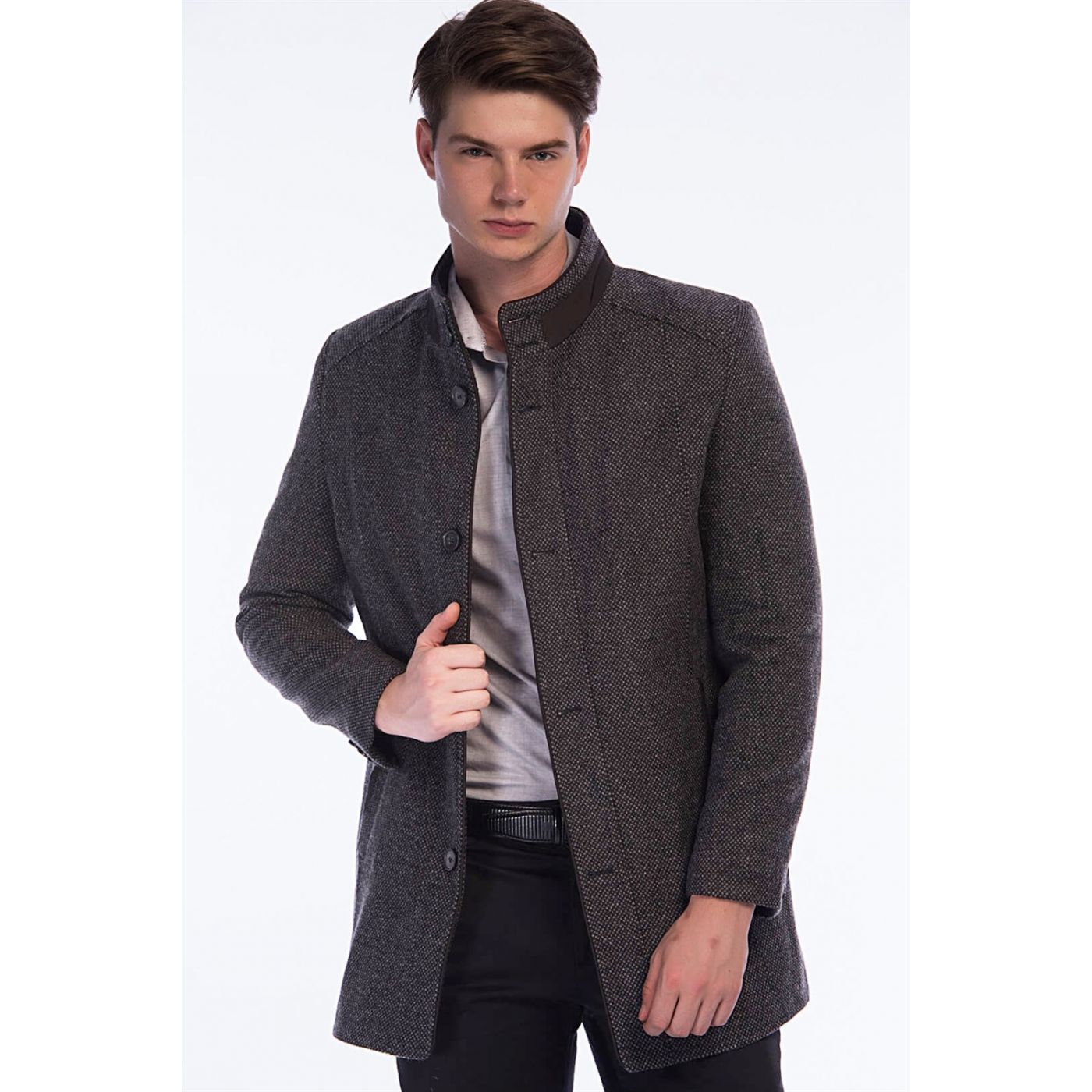 PLT8357 DEWBERRY MEN's COAT-PATTERNED ANTHRACITE