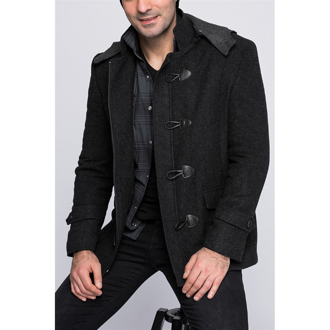 PLT8310 DEWBERRY MEN's COAT-PATTERNED BLACK