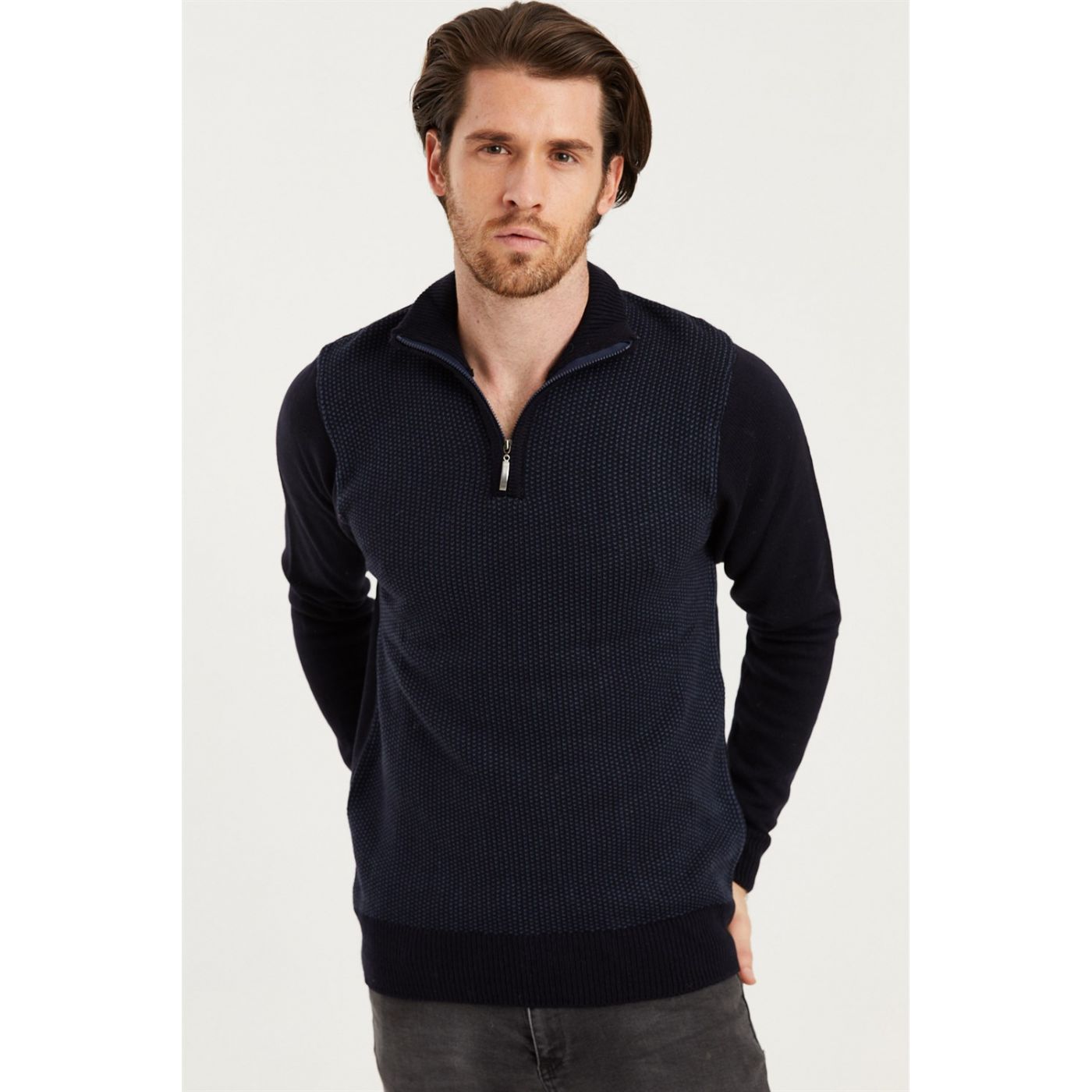V0217 DEWBERRY ZIP MEN'S SWEATER-NAVY