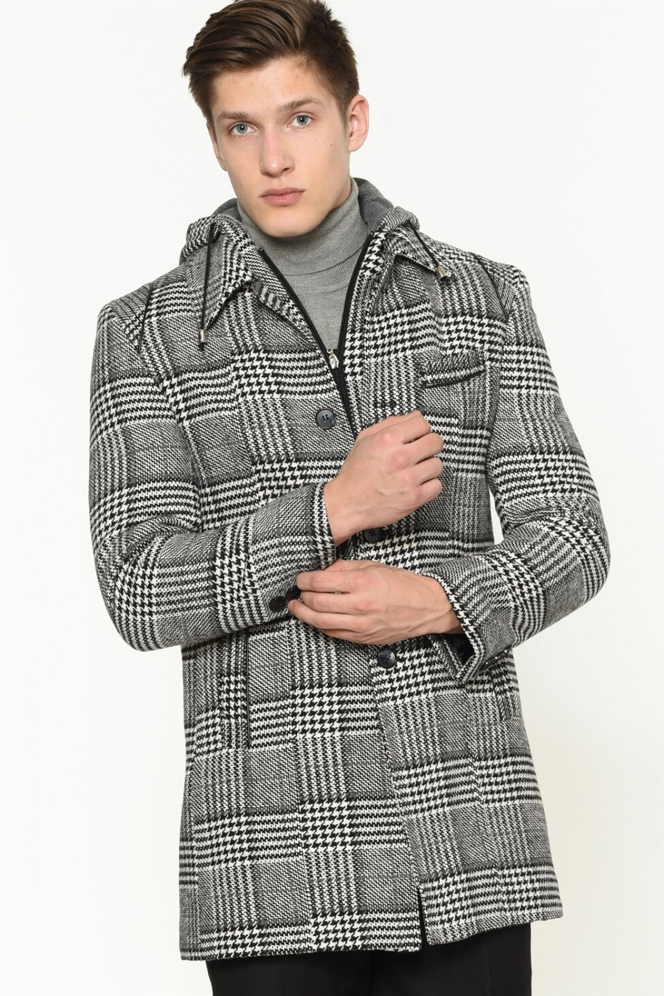 PLT8335 DEWBERRY MEN's COAT-PATTERNED BLACK