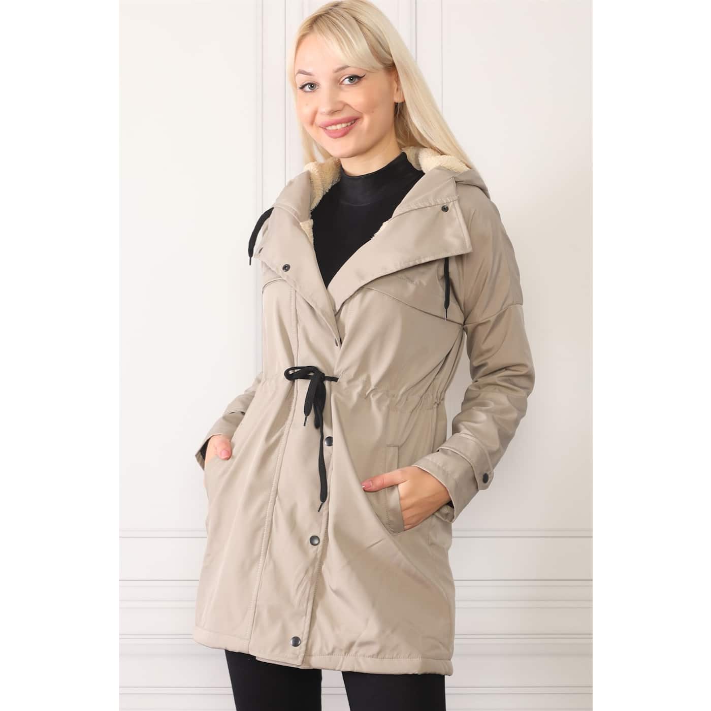 Z7075 DEWBERRY WOMEN'S COAT-STONE WITH LAMB