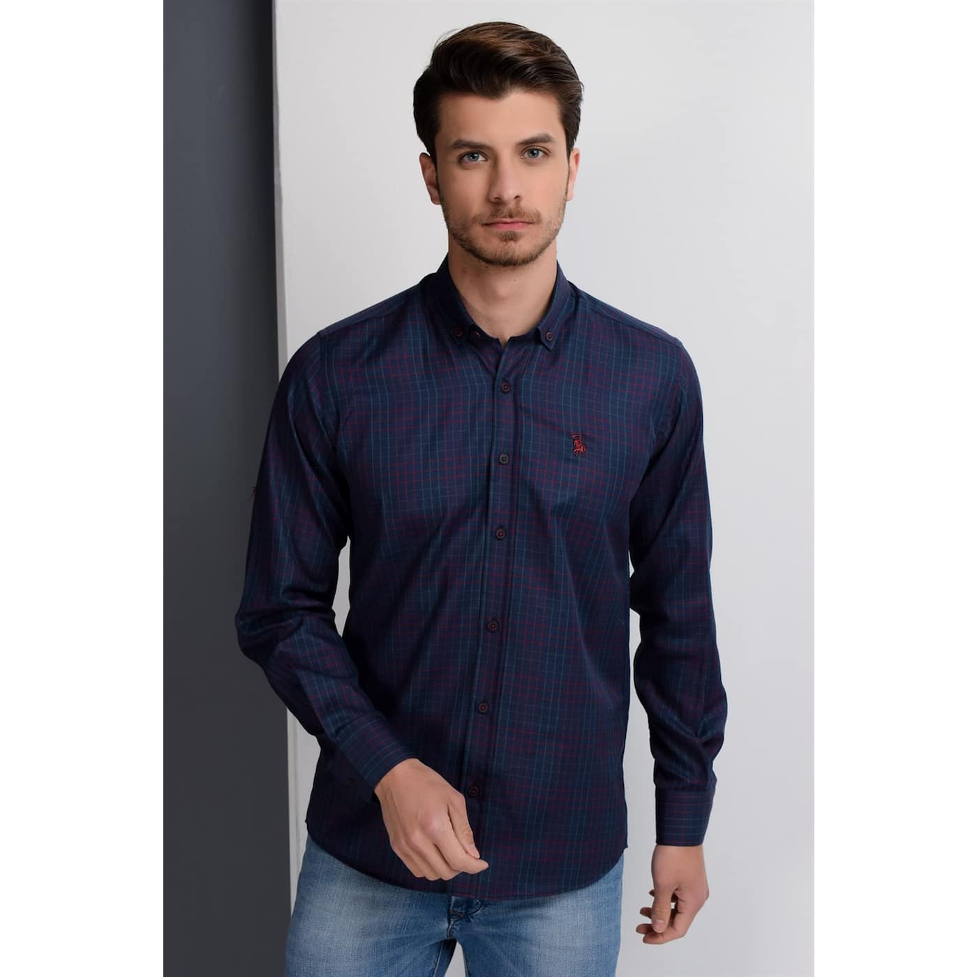 G650 DEWBERRY MEN's SHIRT-LACİVERT- BURGUNDY
