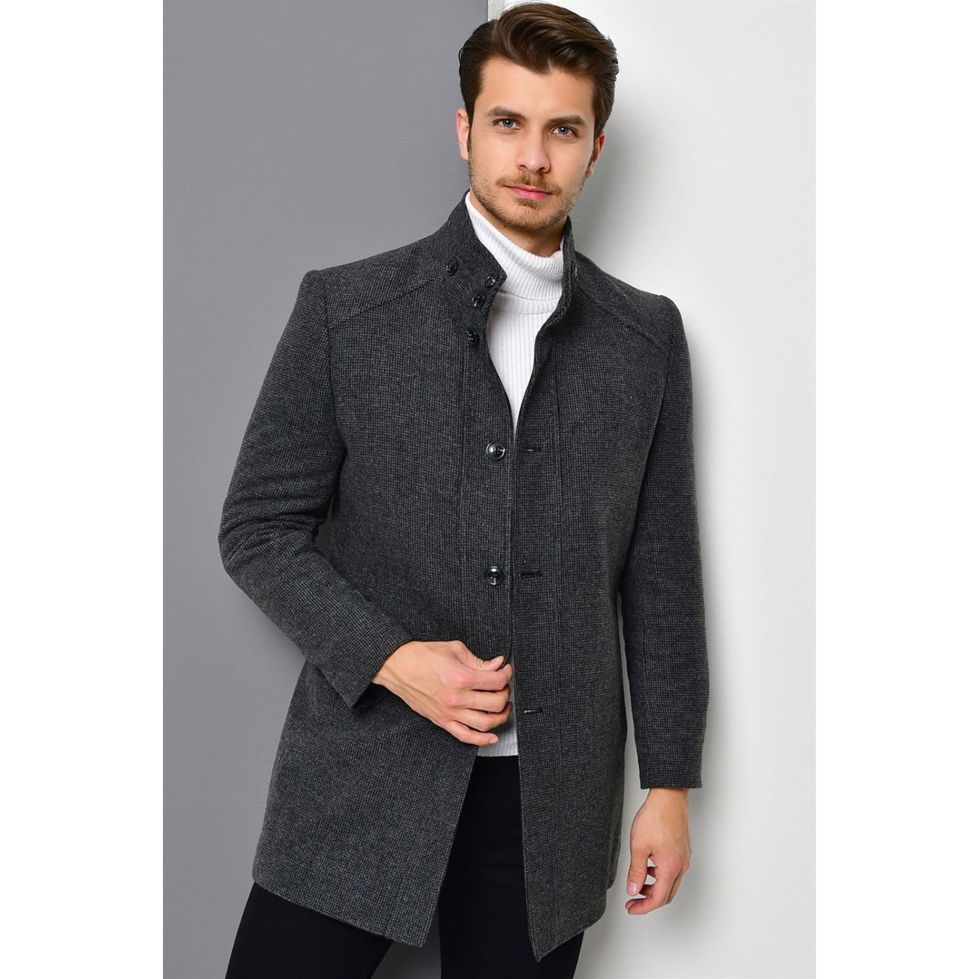 PLT8370 DEWBERRY MEN's COAT-PATTERNED ANTHRACITE