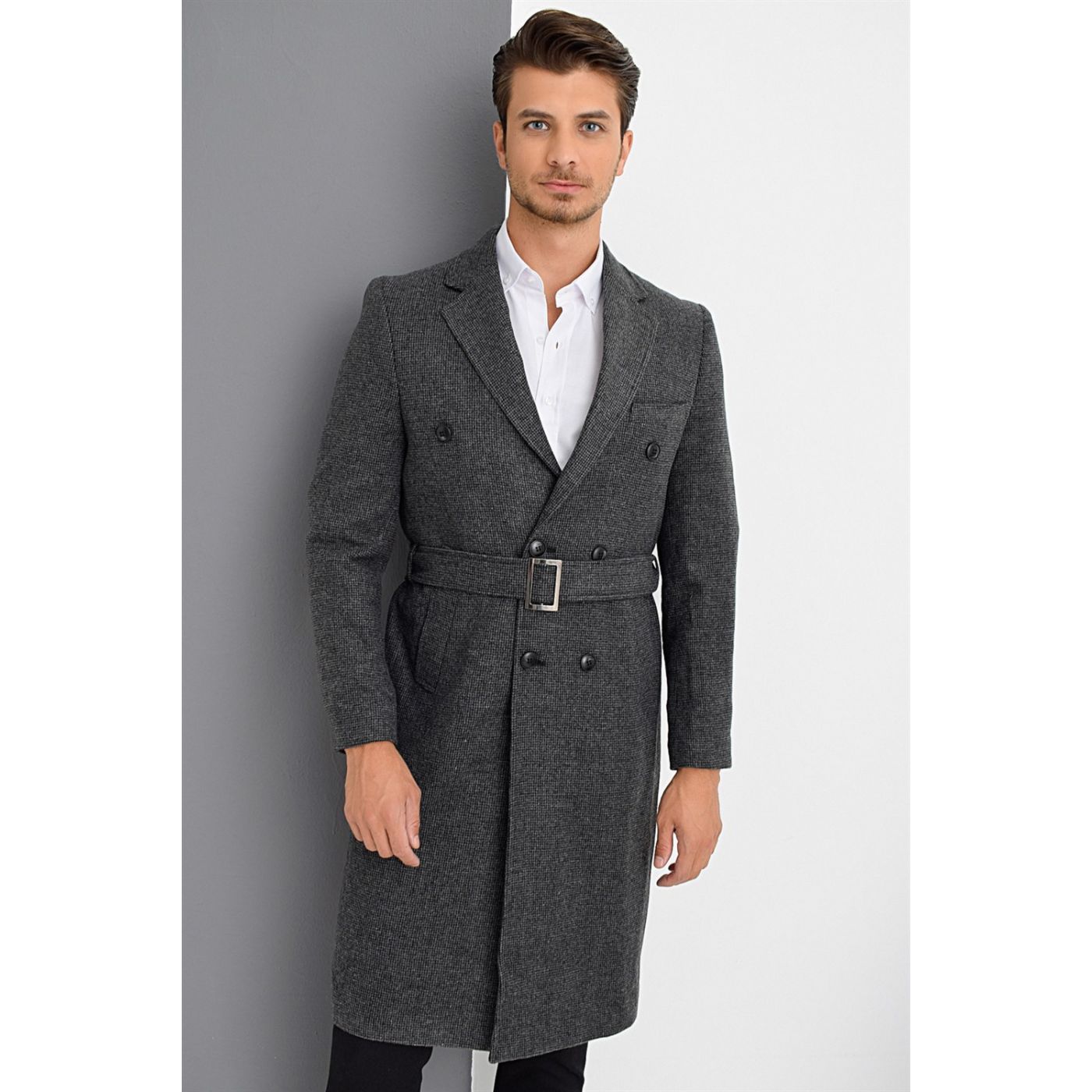 PLT8382 DEWBERRY MEN's COAT-PATTERNED ANTHRACITE
