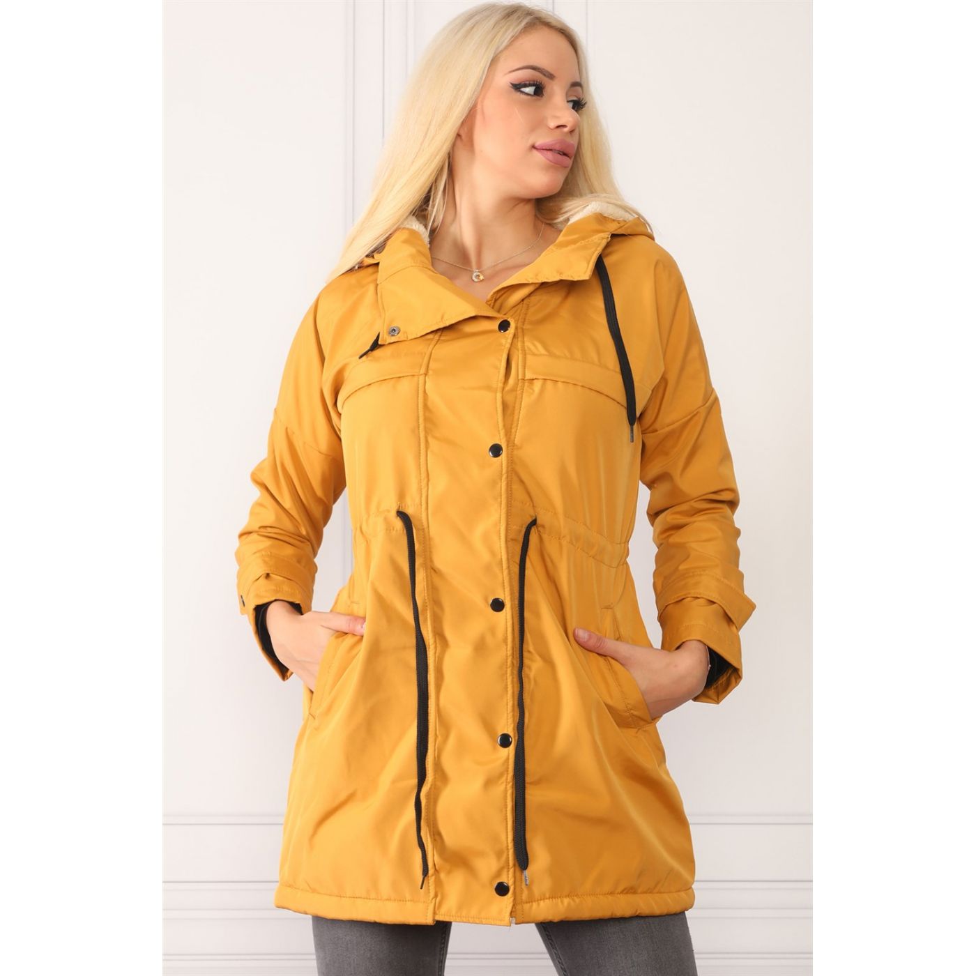 Z7075 DEWBERRY WOMEN'S COAT-YELLOW WITH LAMB