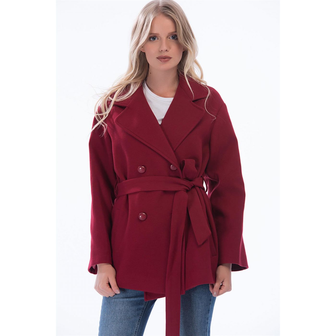 Z6584 DEWBERRY WOMEN KABAN-BURGUNDY