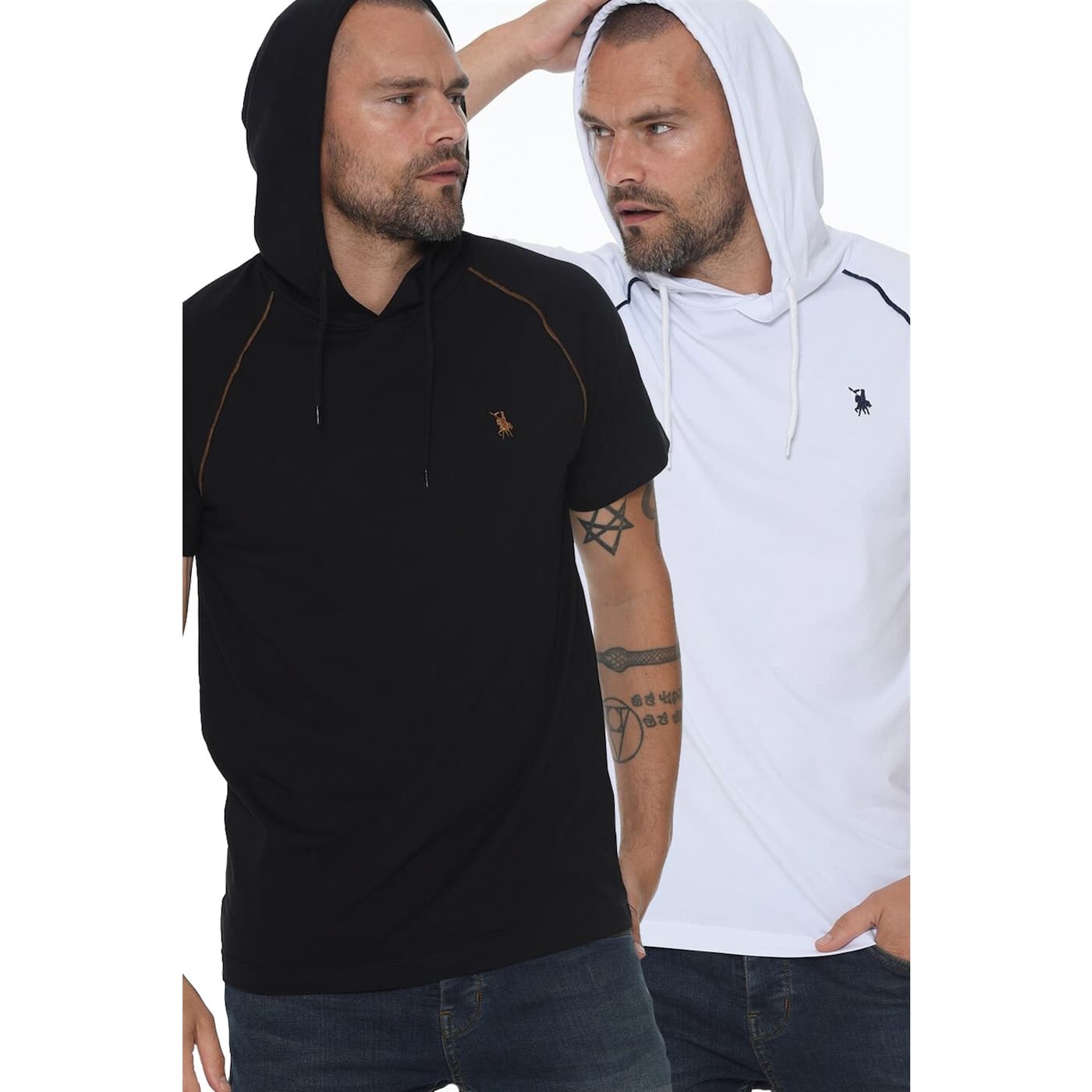 TWIN SET T8570 DEWBERRY HOODED MEN's T-SHIRT-WHITE-BLACK