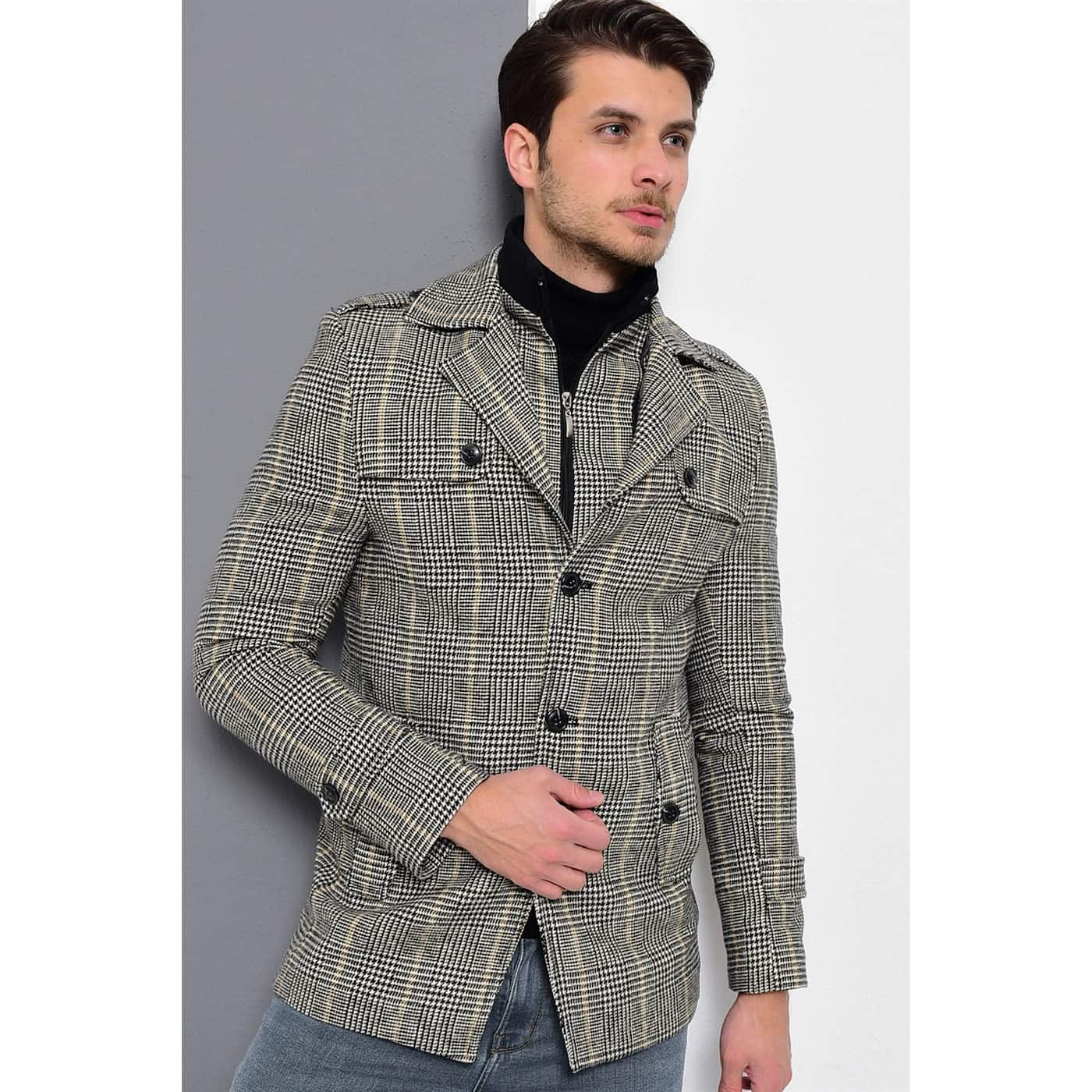 K7542 DEWBERRY MEN's COAT-PLAID GRİ