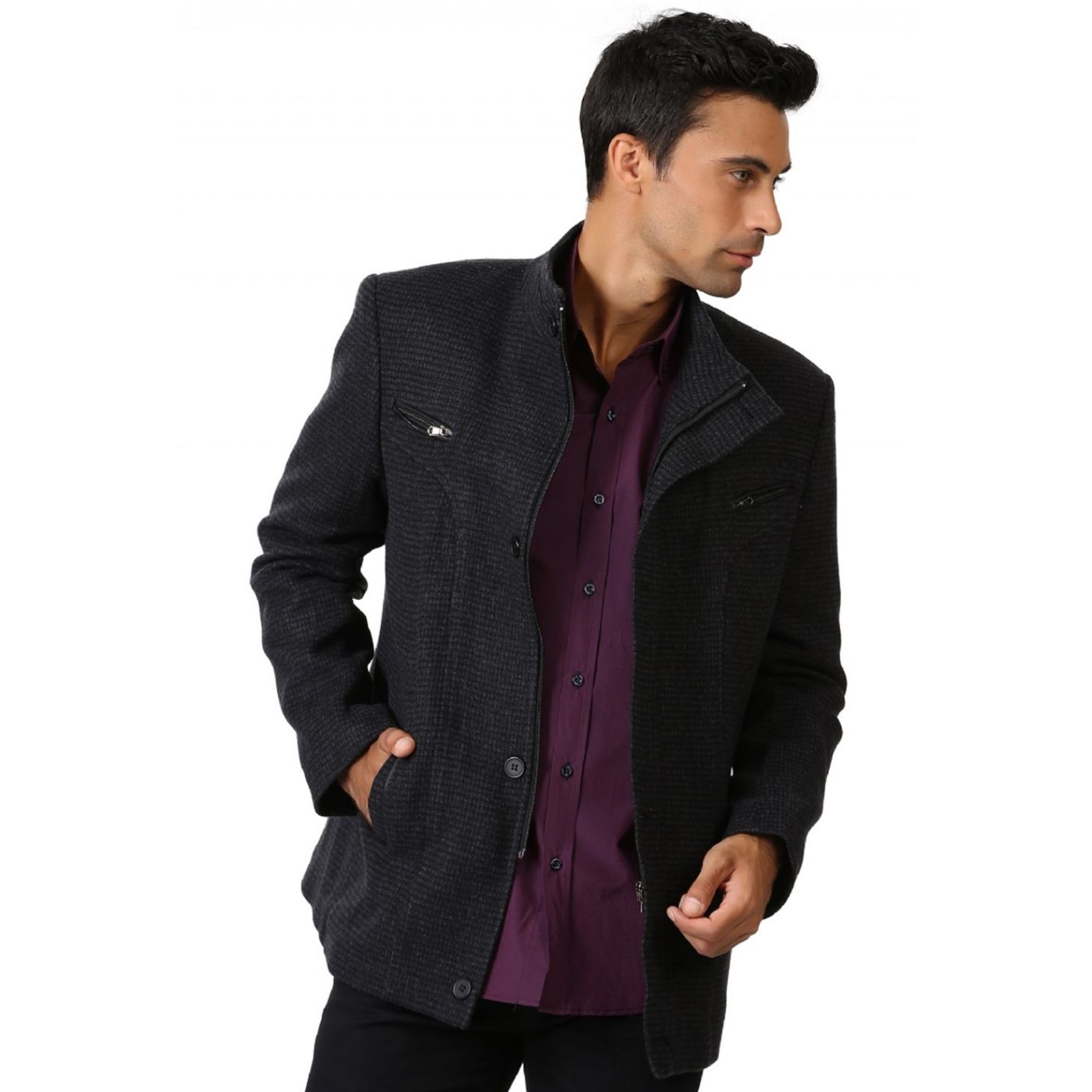 K7126 DEWBERRY MEN's COAT-PATTERNED LACİVERT 2
