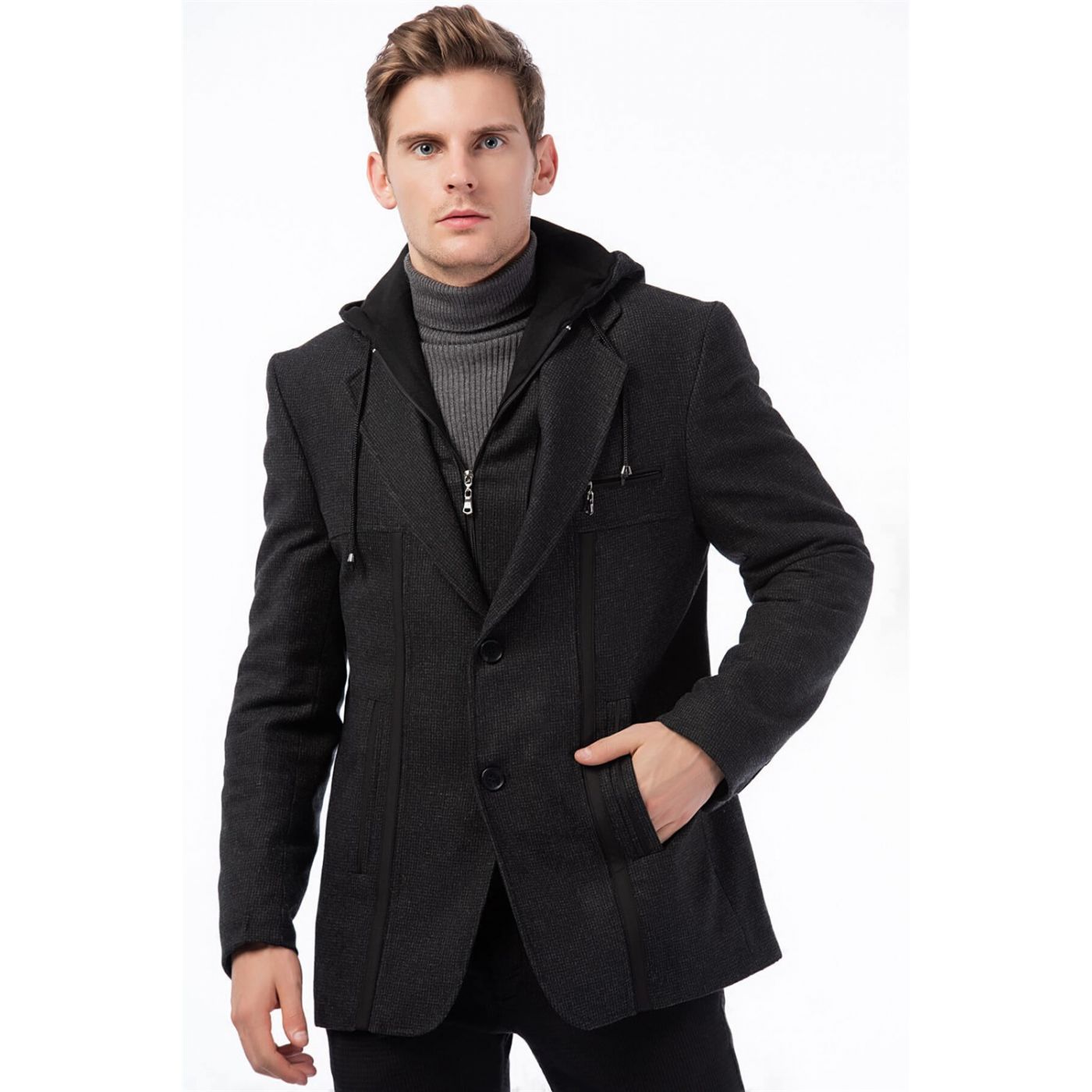 K7534 DEWBERRY MEN's COAT-PATTERNED GREY